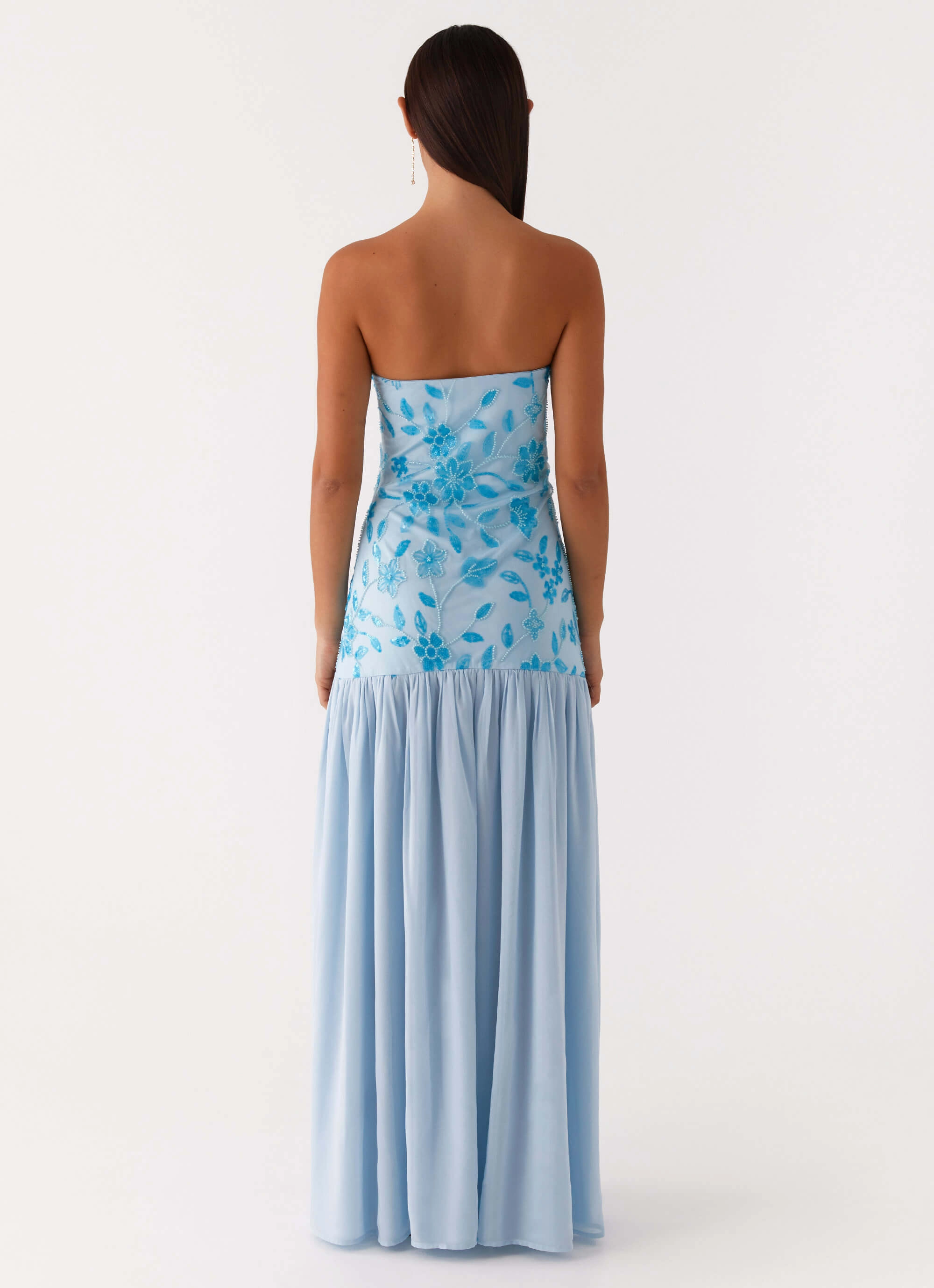 Tailored Style Sophisticated Vibe Eden Strapless Beaded Maxi Dress - Blue