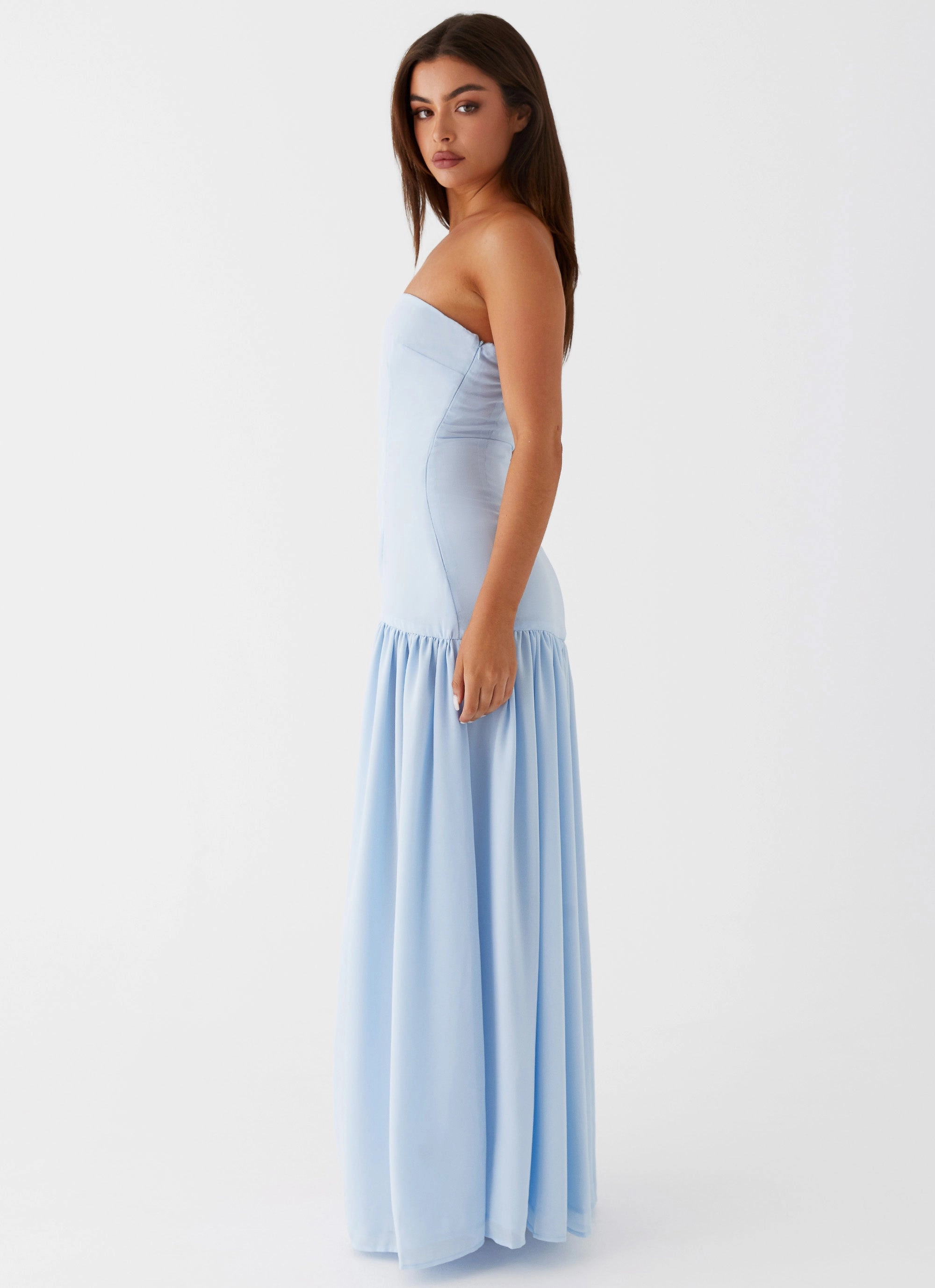 Eden Strapless Maxi Dress - Blue Invisible-Zip Subtle Drape