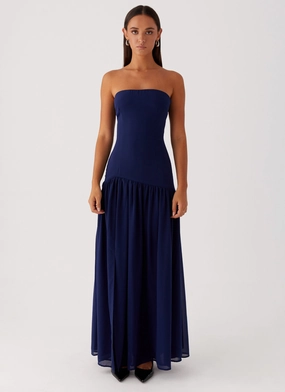 Heart Tone Modest Cut Eden Strapless Maxi Dress - Navy