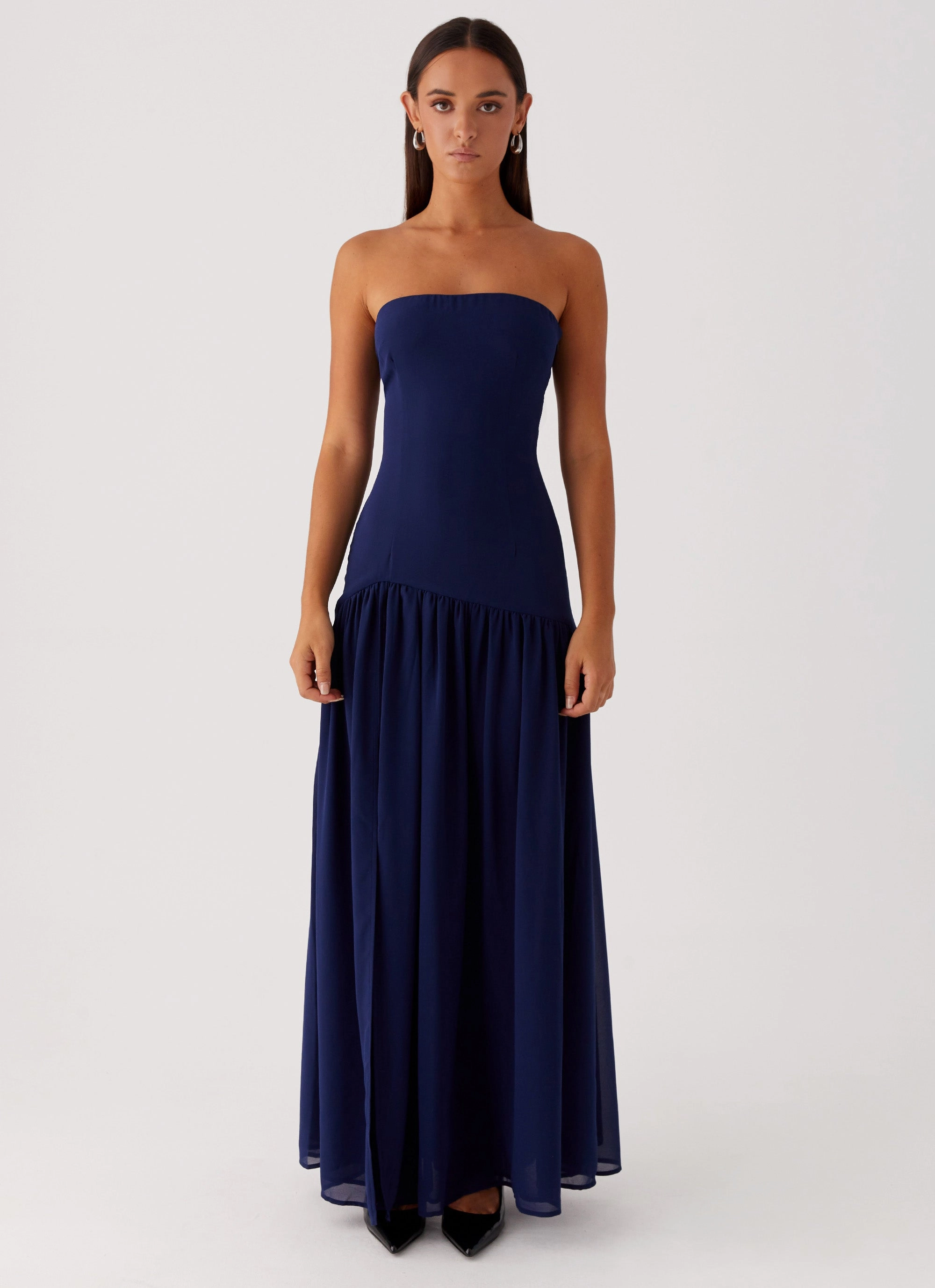 Heart Tone Modest Cut Eden Strapless Maxi Dress - Navy