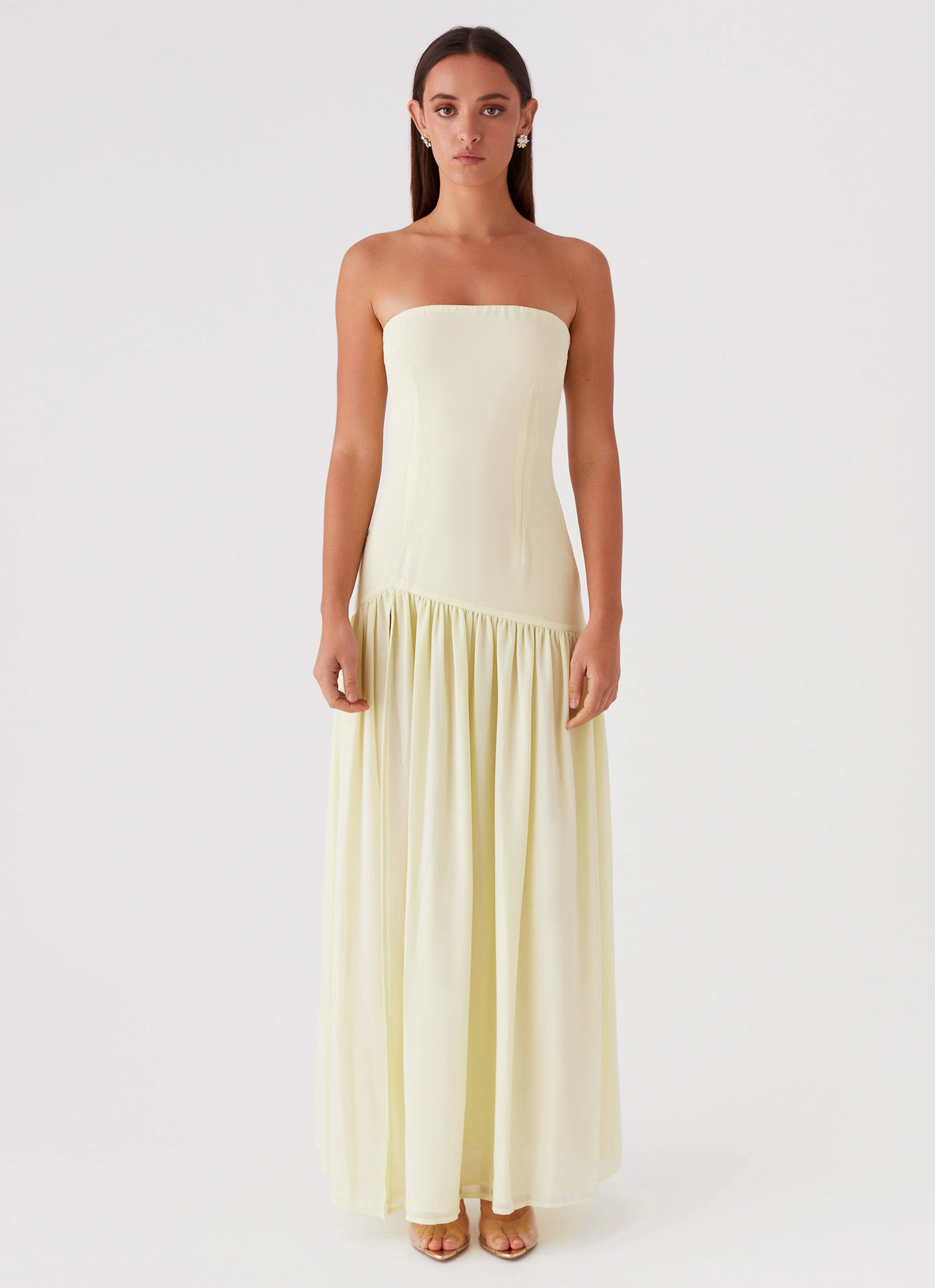 Subtle Look Side-Slit Eden Strapless Maxi Dress - Yellow