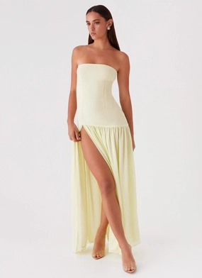 Eden Strapless Maxi Dress - Yellow Cozy Silhouette Blush Shade