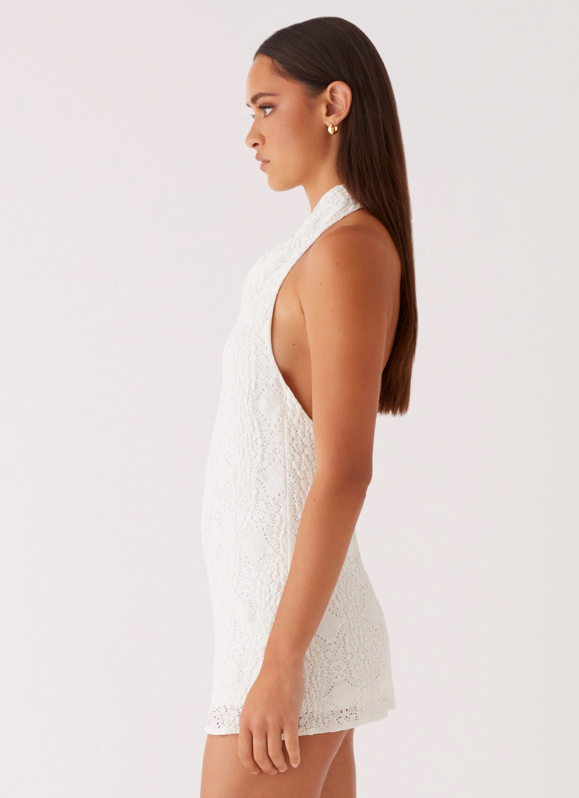 Playful-Detail Sheer-Overlay Camden Mini Dress - White