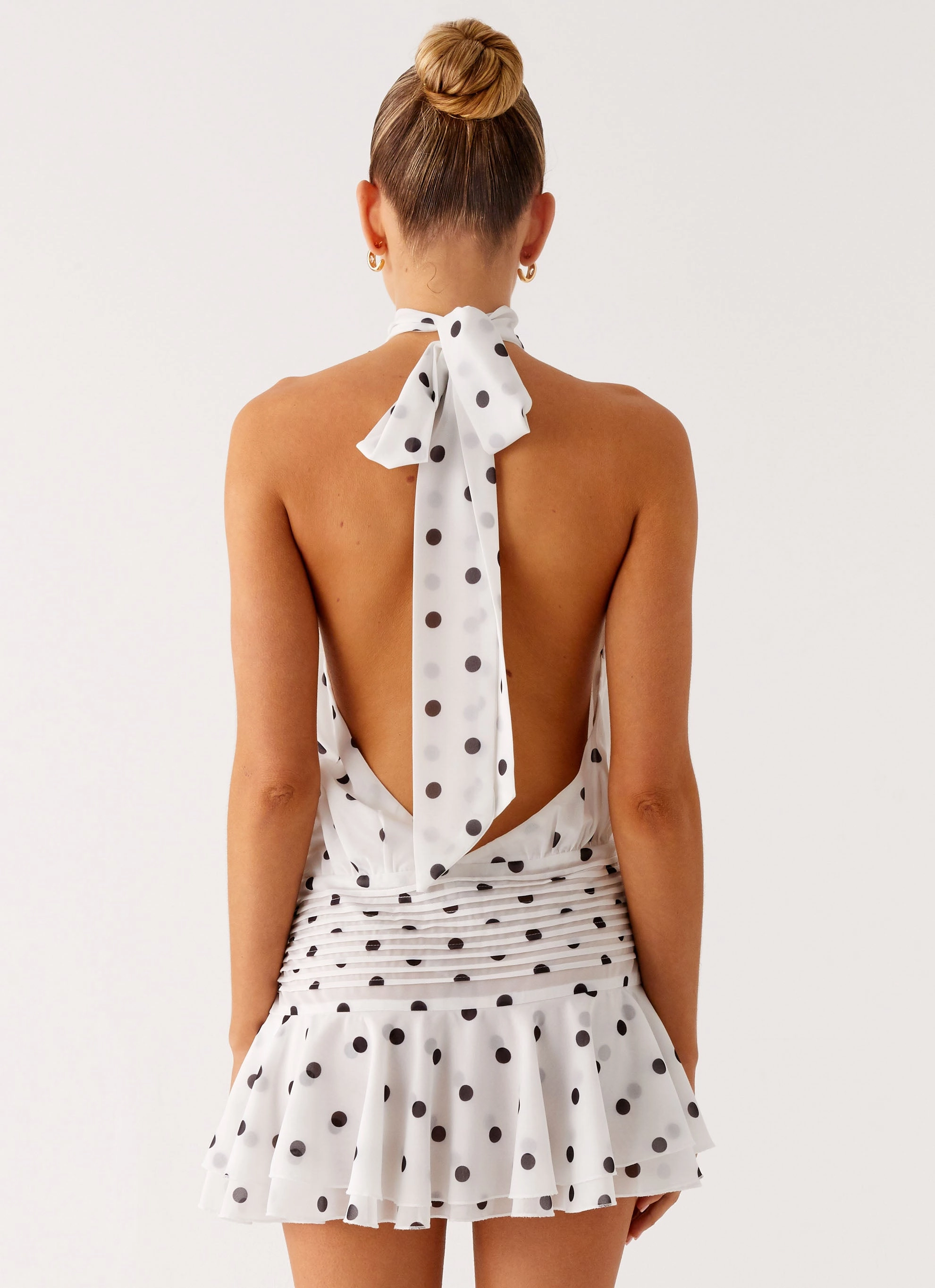 Soft And Comfortable Willow Chiffon Mini Dress - White Polka Dot