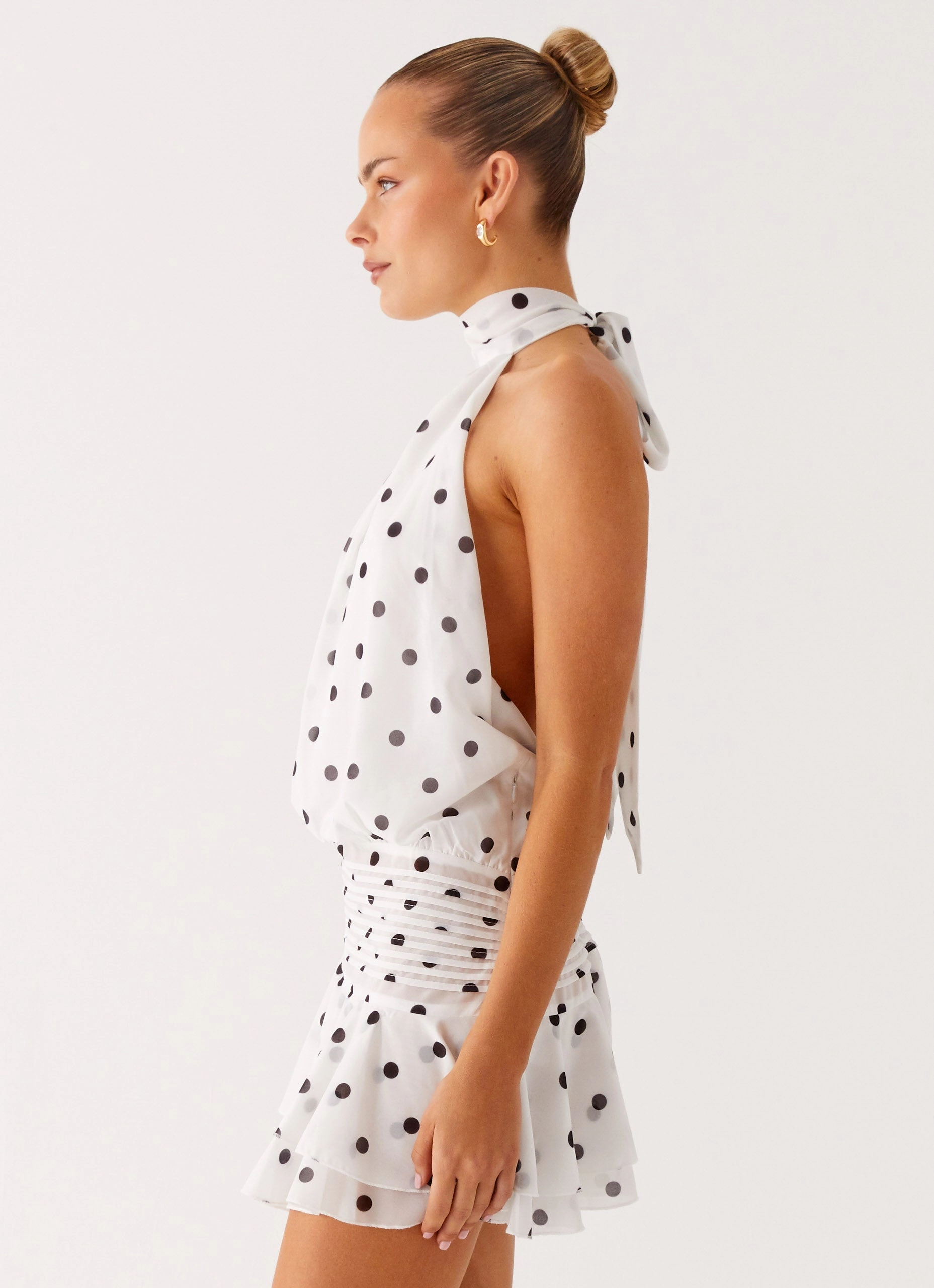 Willow Chiffon Mini Dress - White Polka Dot Simplistic Mood Mood Edge