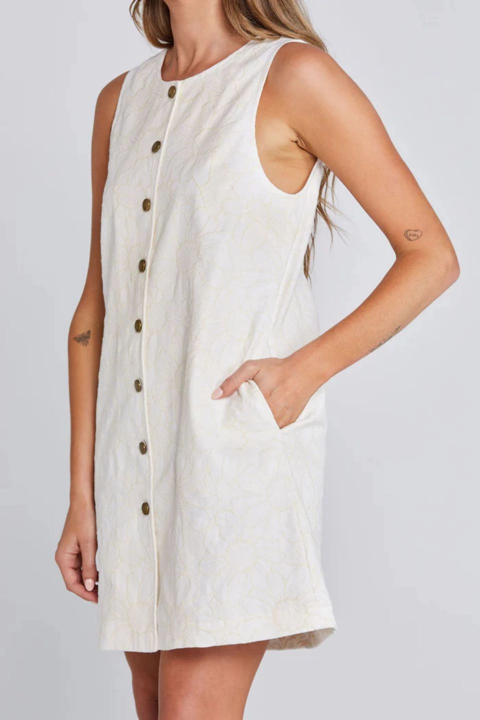 LightweightMaterial Effortless Creamy Daisy Cotton Drill Vest Mini Dress