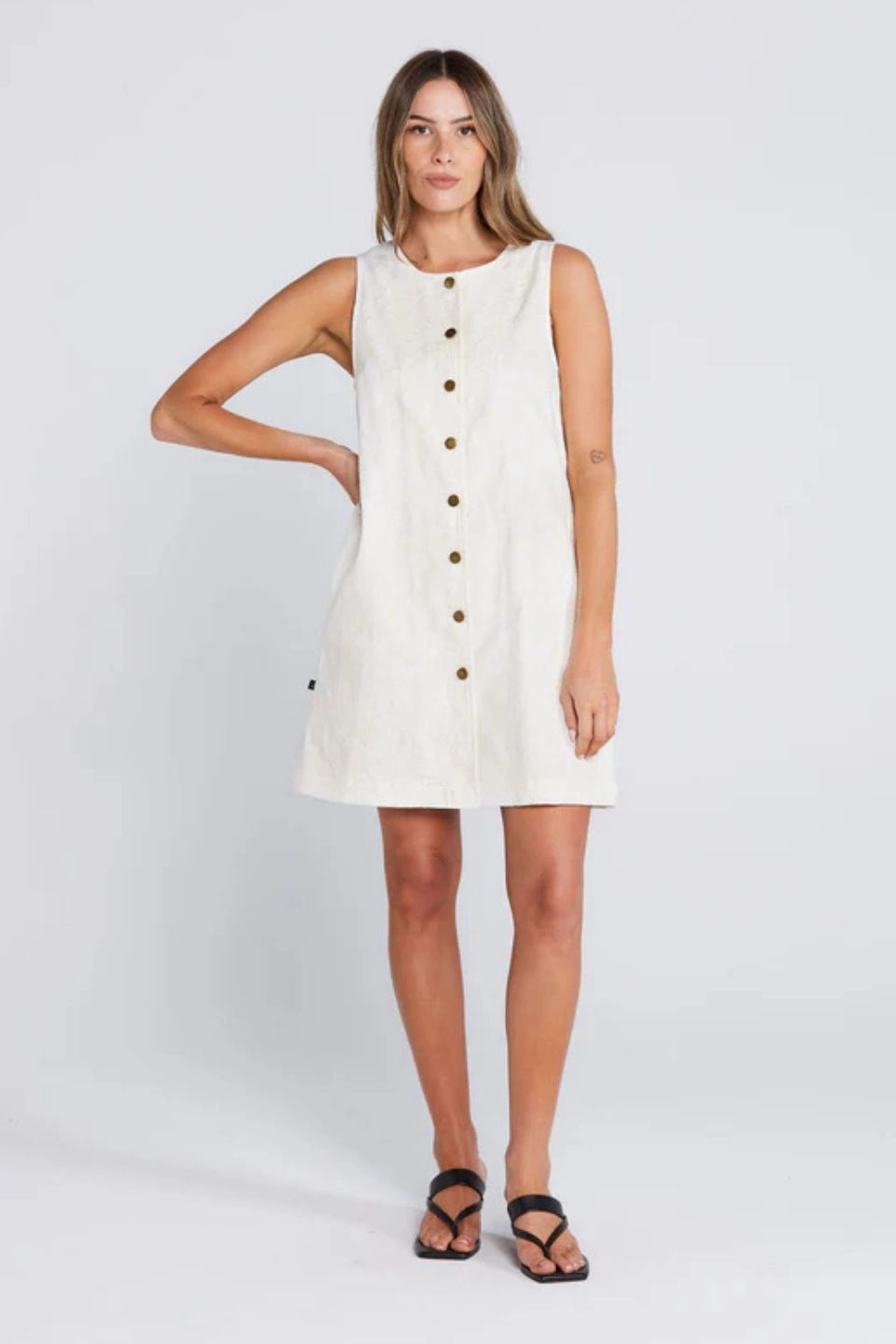 Effortless Creamy Daisy Cotton Drill Vest Mini Dress Versatile Edge Wedding guest