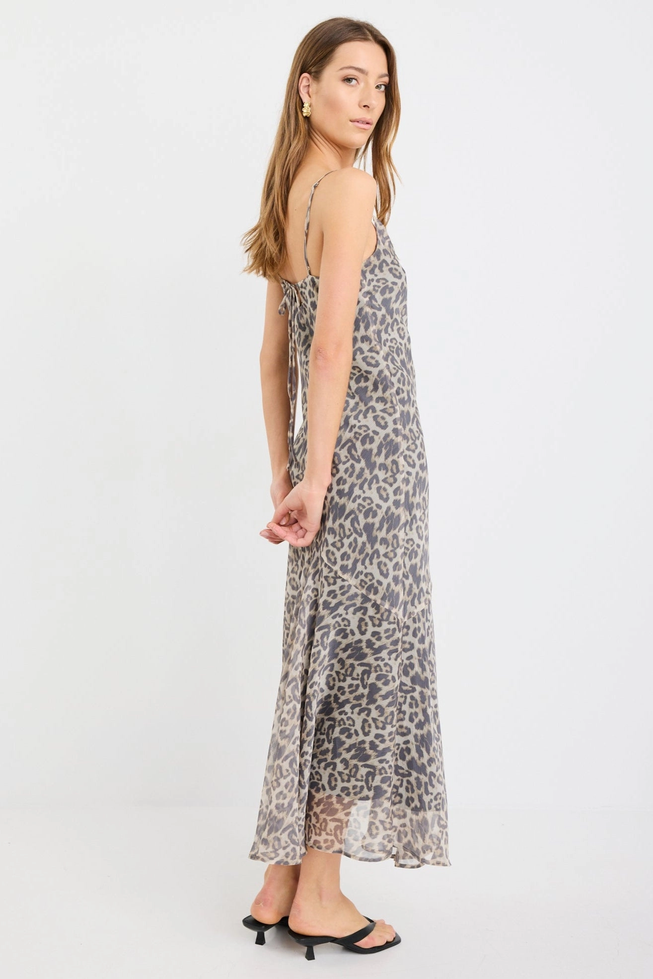 understated look Urban Touch Reign Leopard Print Georgette Strappy Maxi Dress