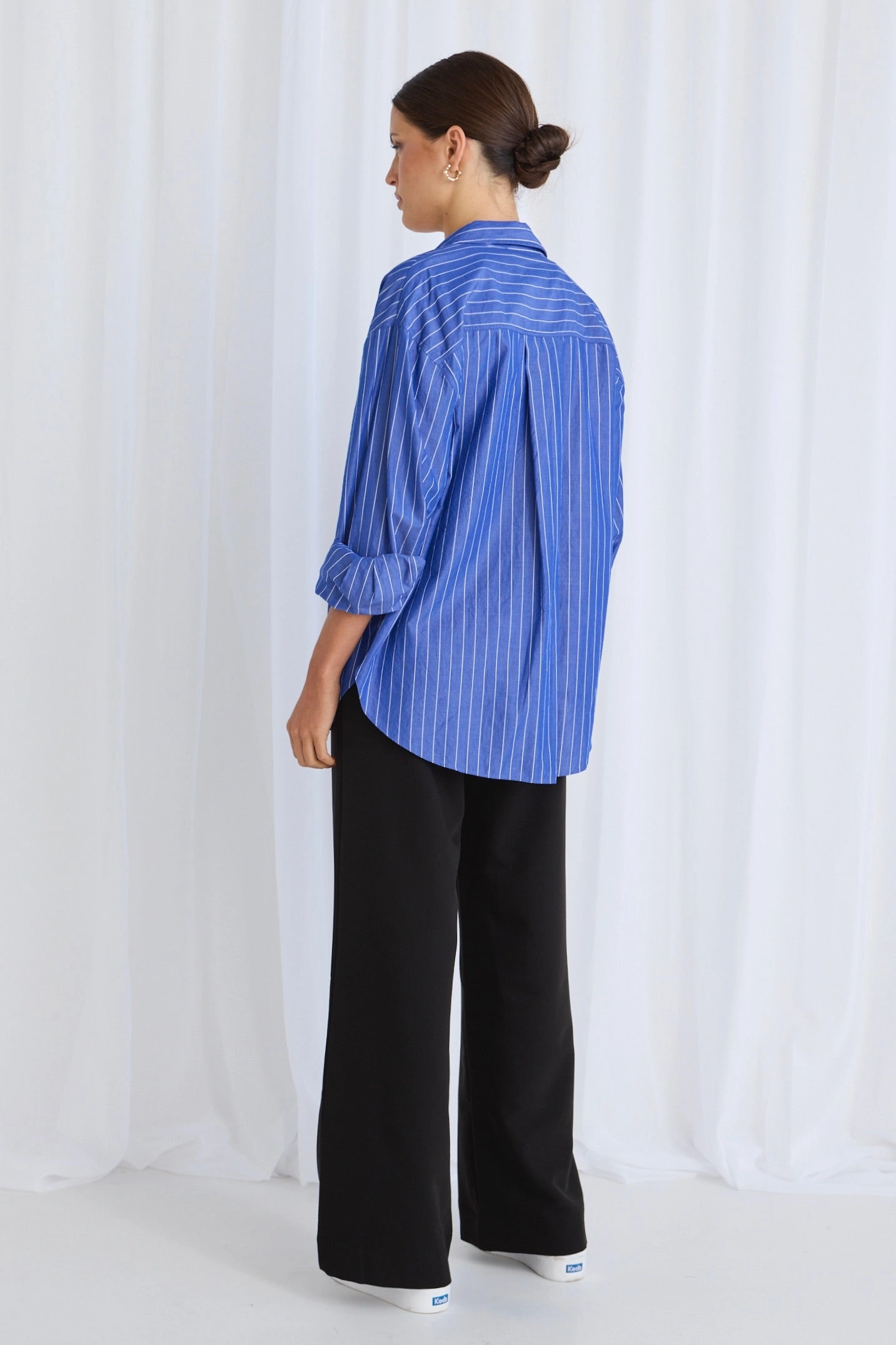 Lightweight Material You Got This Deep Blue Stripe Oversized Shirt