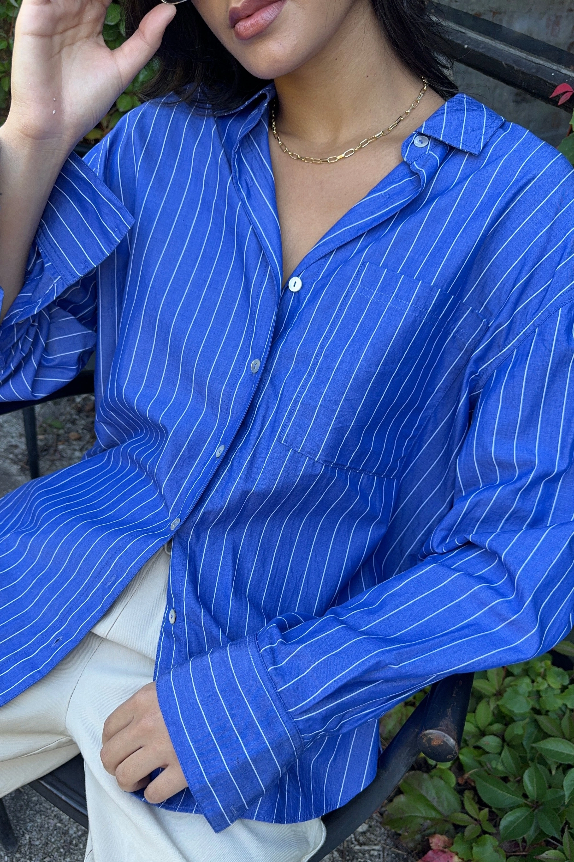 You Got This Deep Blue Stripe Oversized Shirt Moisture Control Lining NoSlipGripperBand