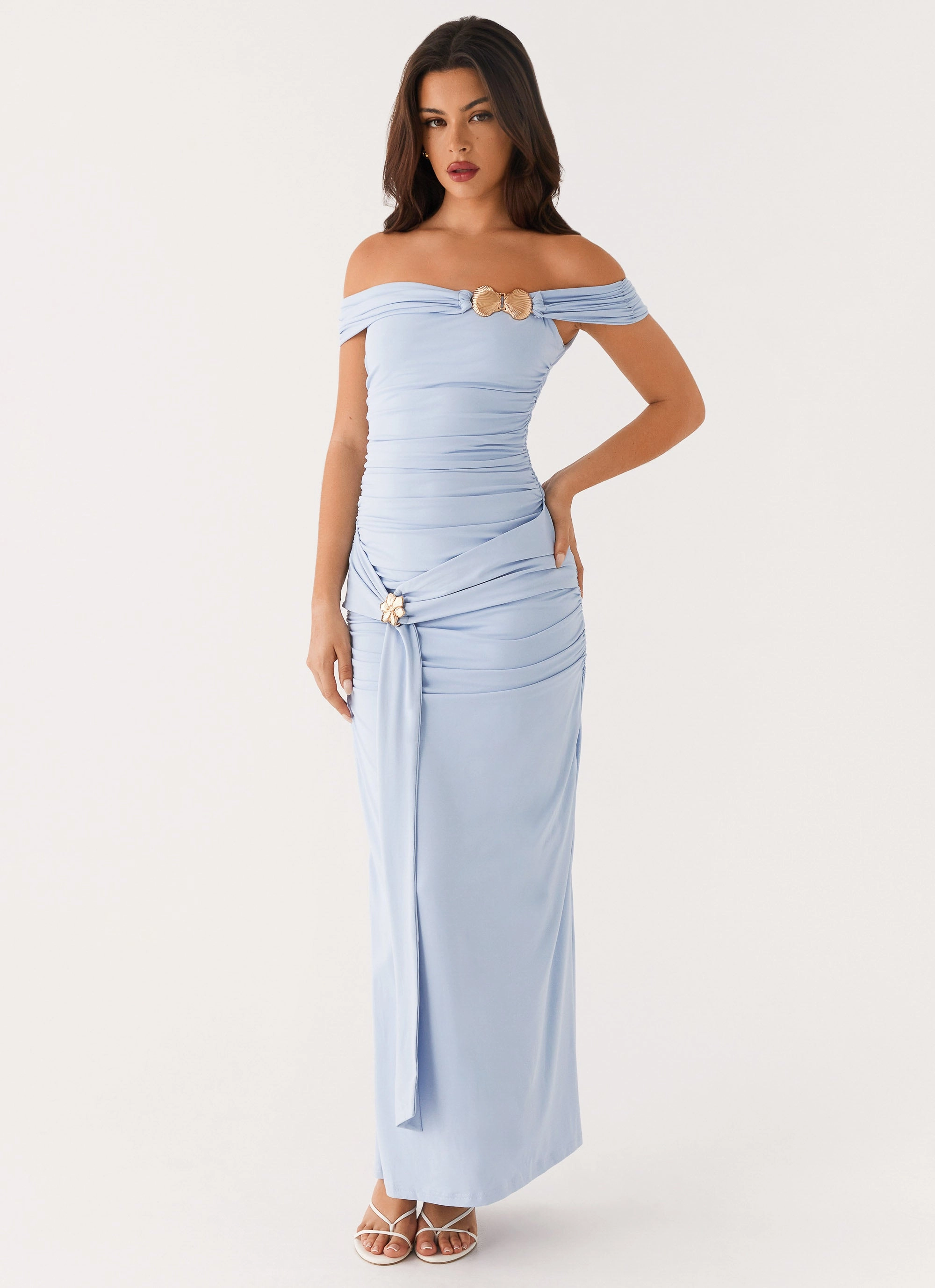 Majorly Maxi Dress - Blue Light Layers Side Pleats
