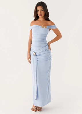 Majorly Maxi Dress - Blue Light Layers Side Pleats