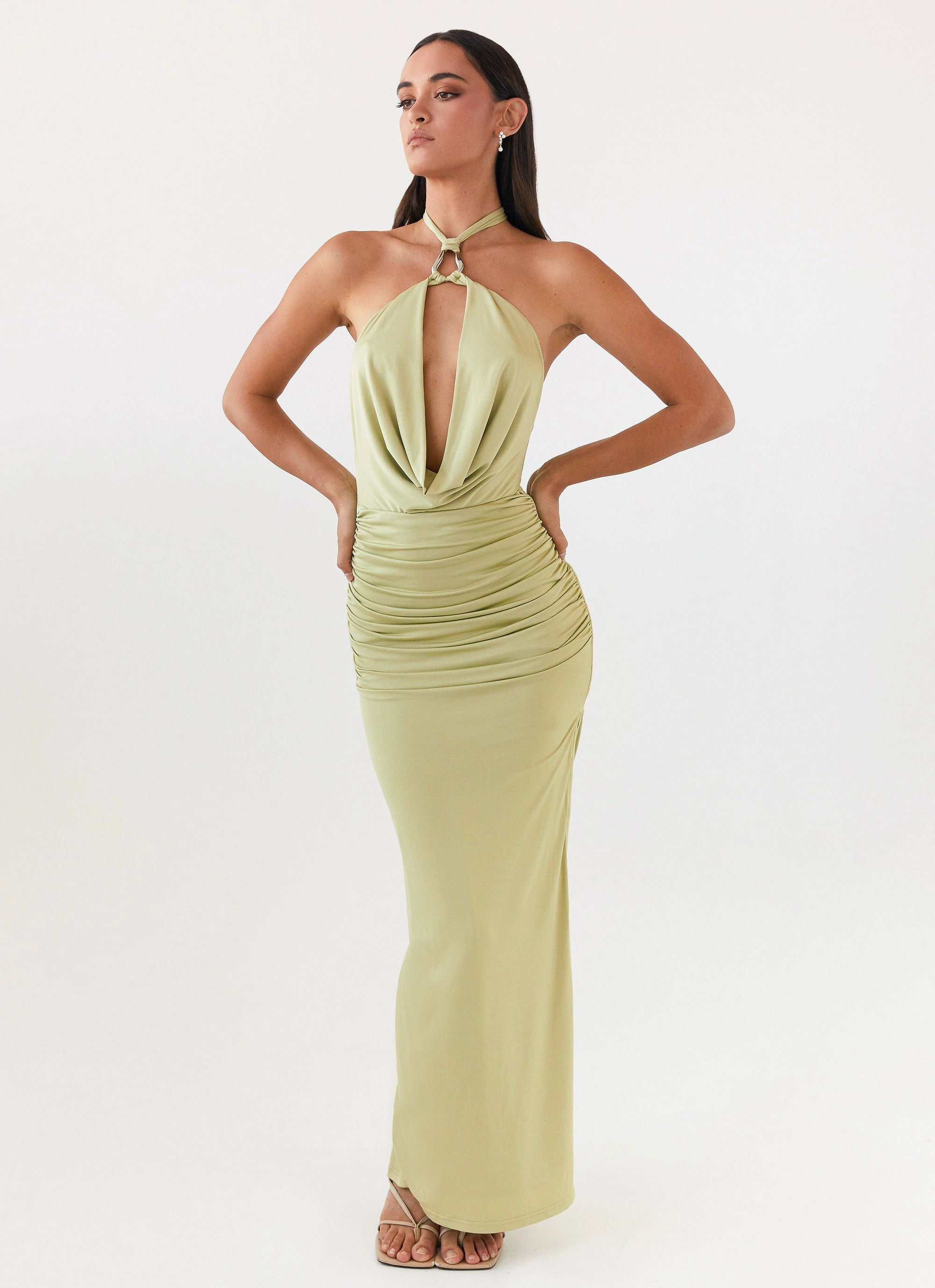 Samara Halterneck Maxi Dress - Sage Formal Aura