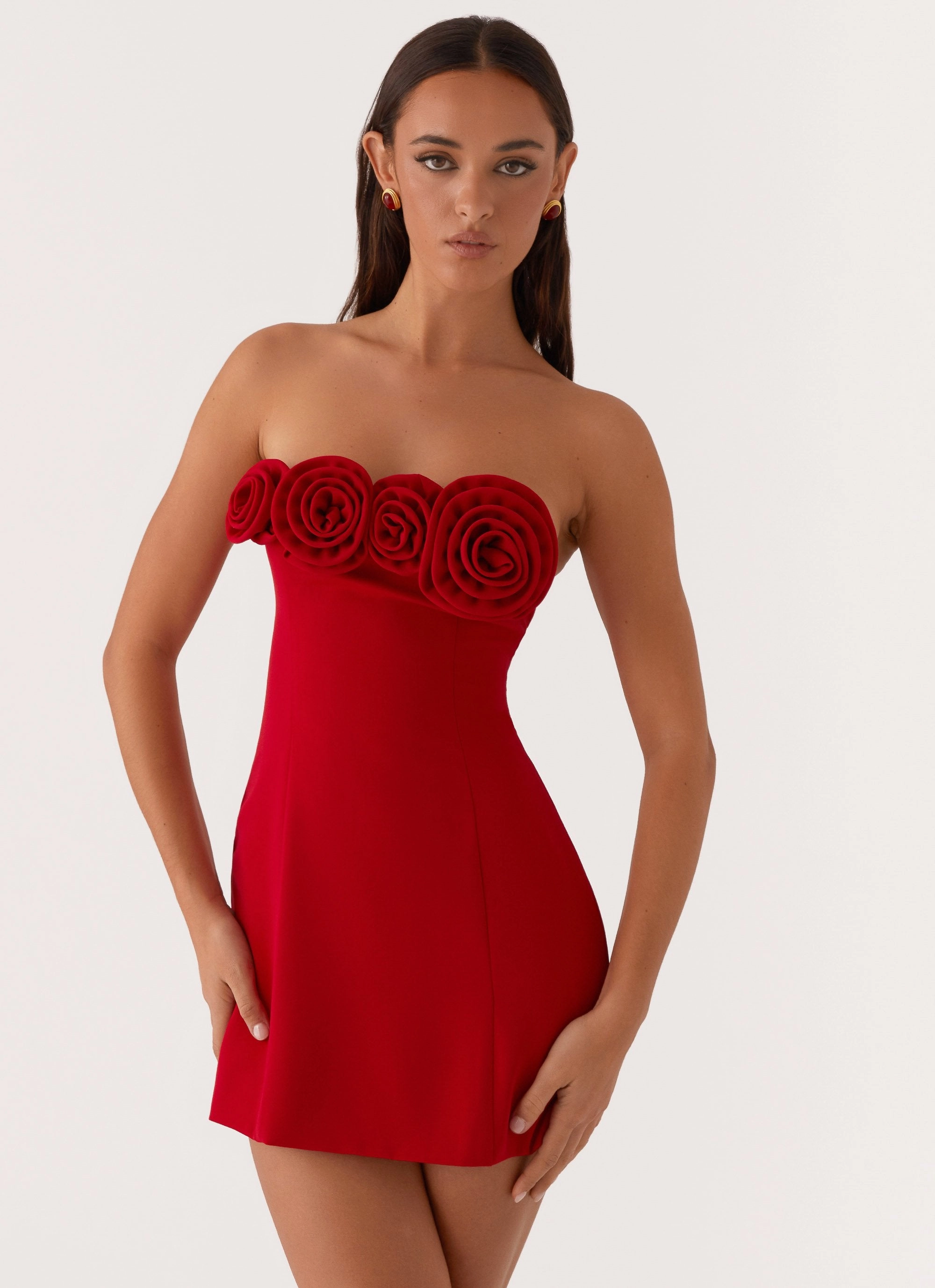 Matte-Lining Patsie Strapless Mini Dress - Red