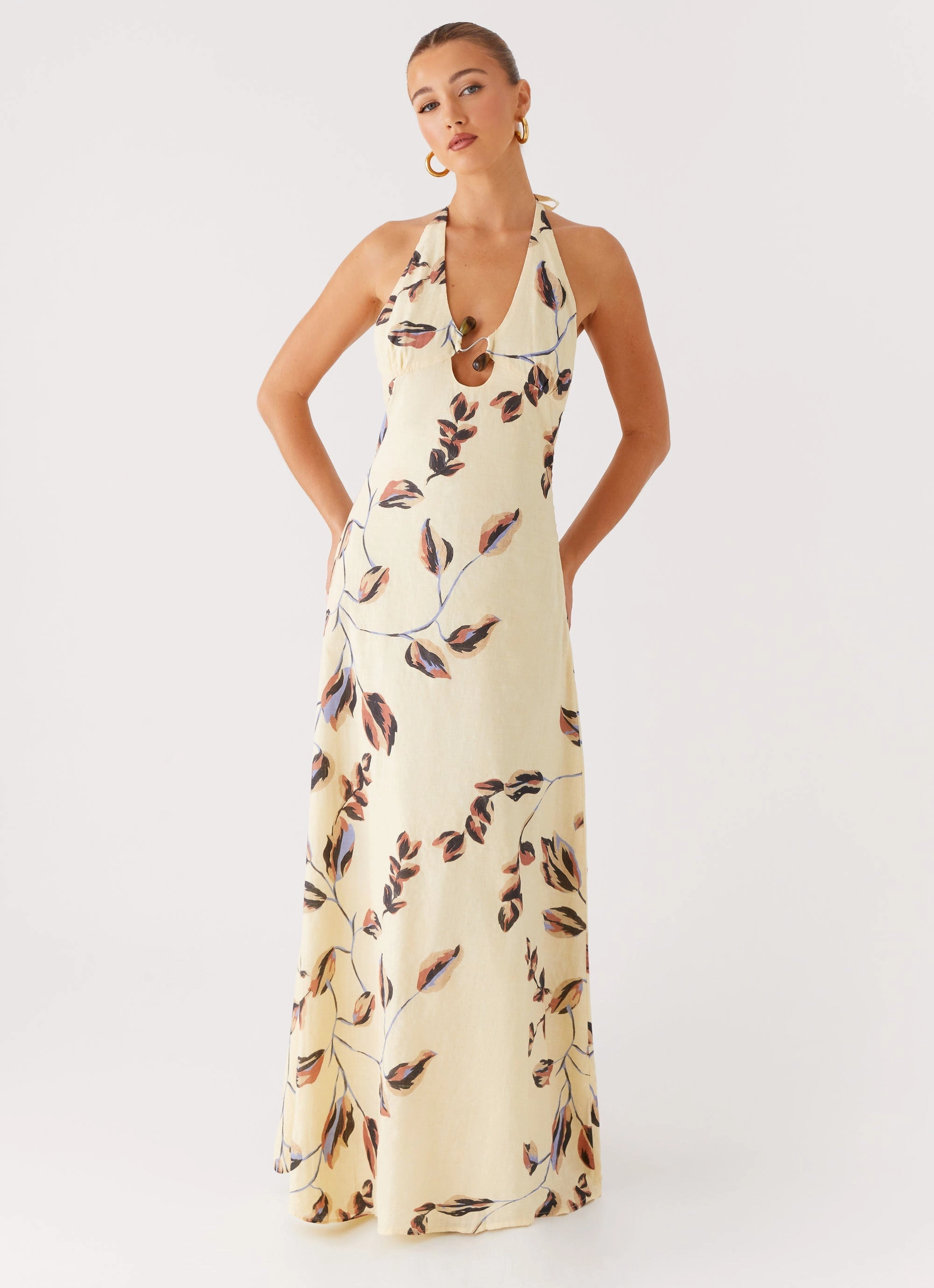 Nordic Calm Elvina Halter Neck Maxi Dress - Buttercream Bliss