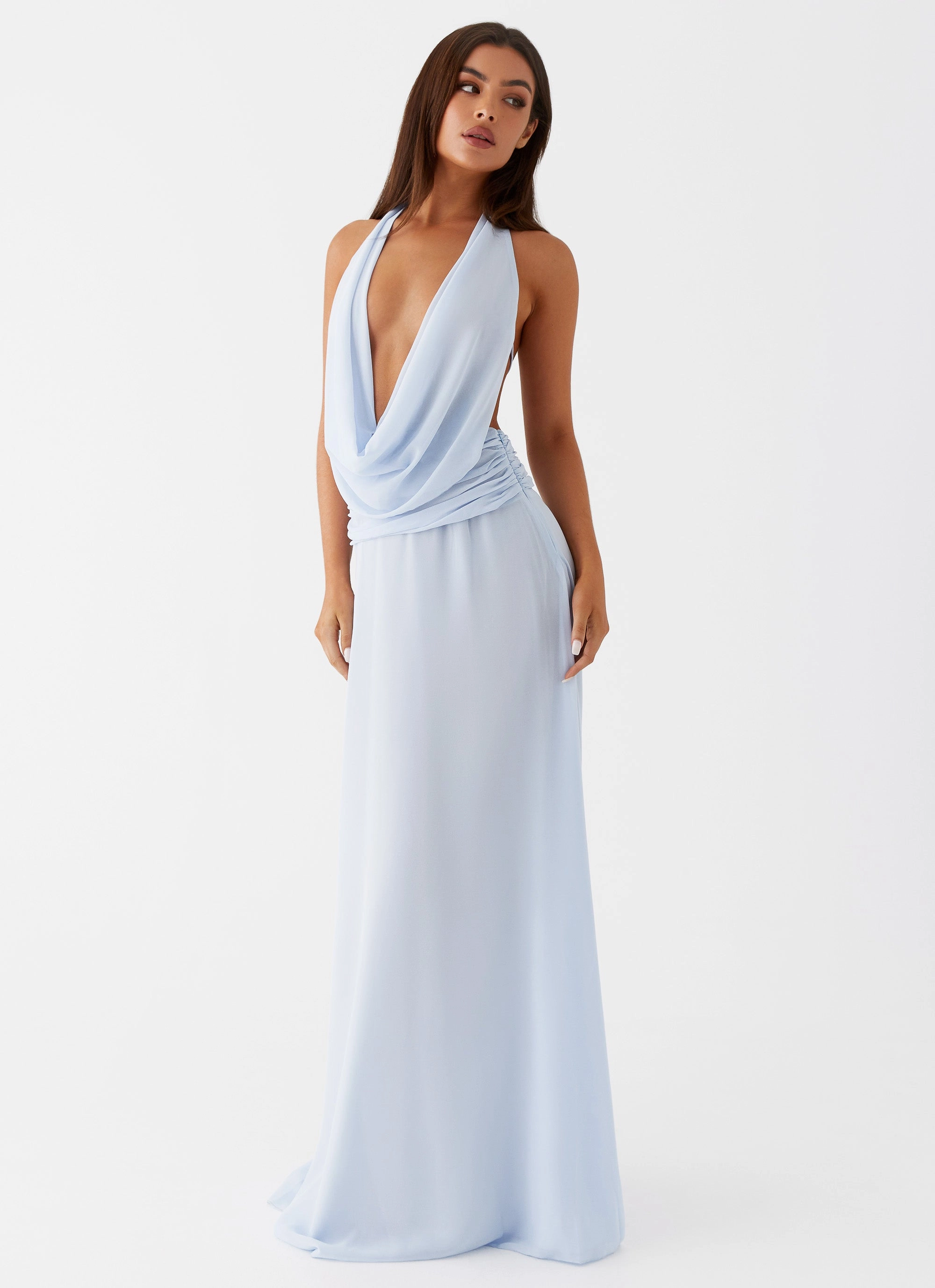 Elysia Chiffon Maxi Dress - Baby Blue Fresh Form Chilly Weather Layer