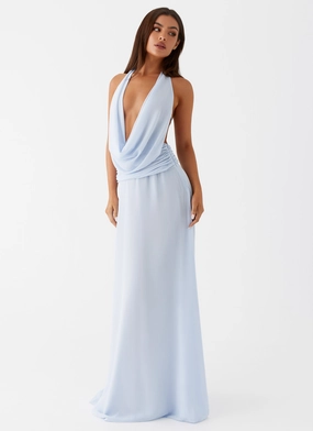 Elysia Chiffon Maxi Dress - Baby Blue Fresh Form Chilly Weather Layer