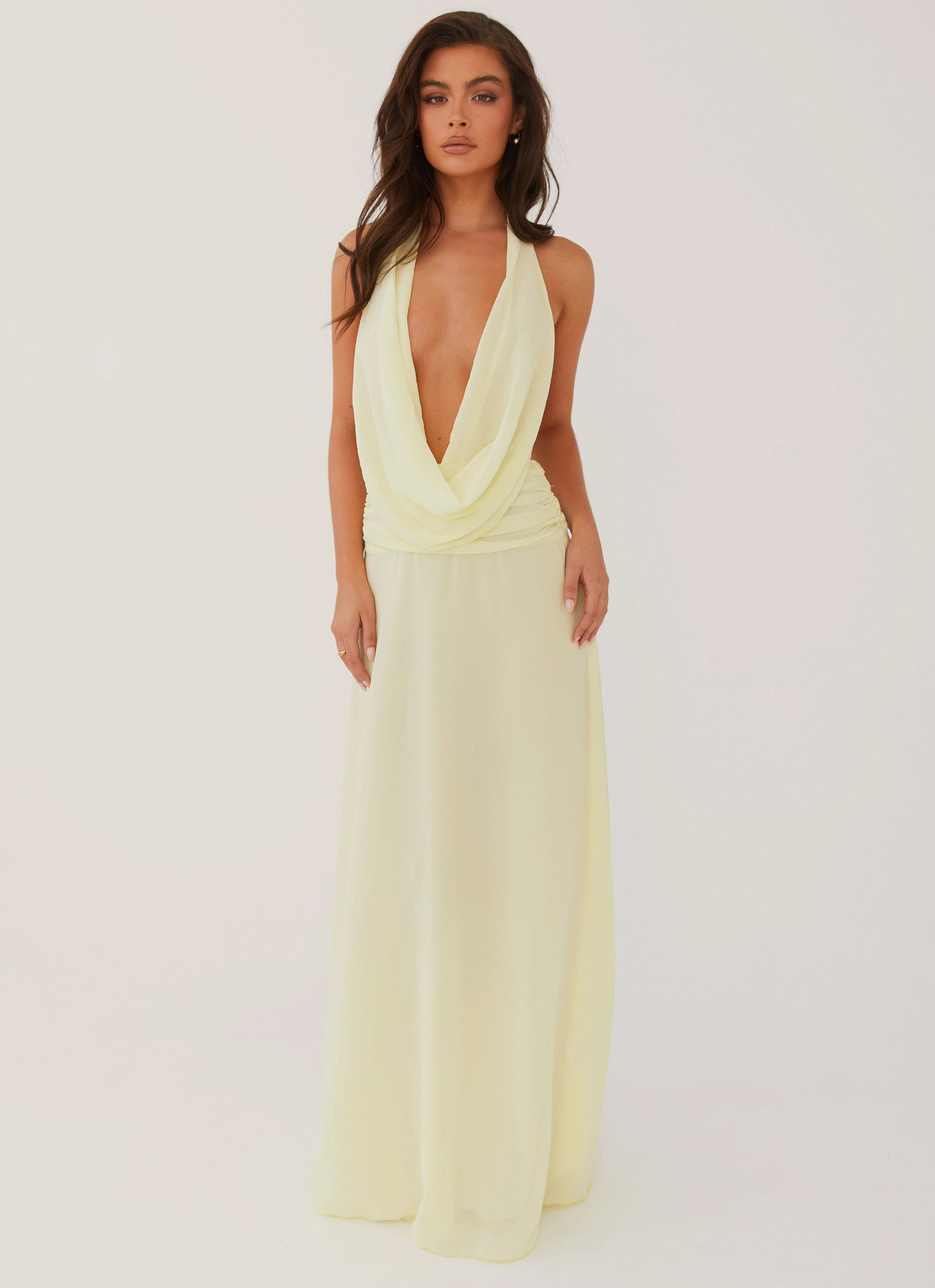 Elysia Chiffon Maxi Dress - Lemon Natural Fit