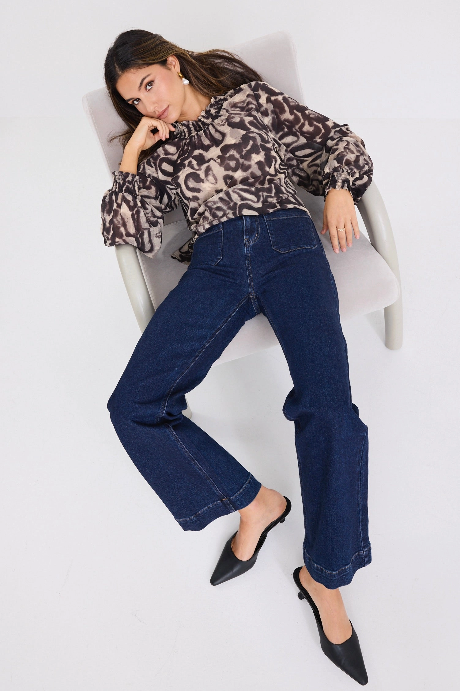 Sporty Cardigan Embrace Animal Print Georgette Shirred Neck LS Top