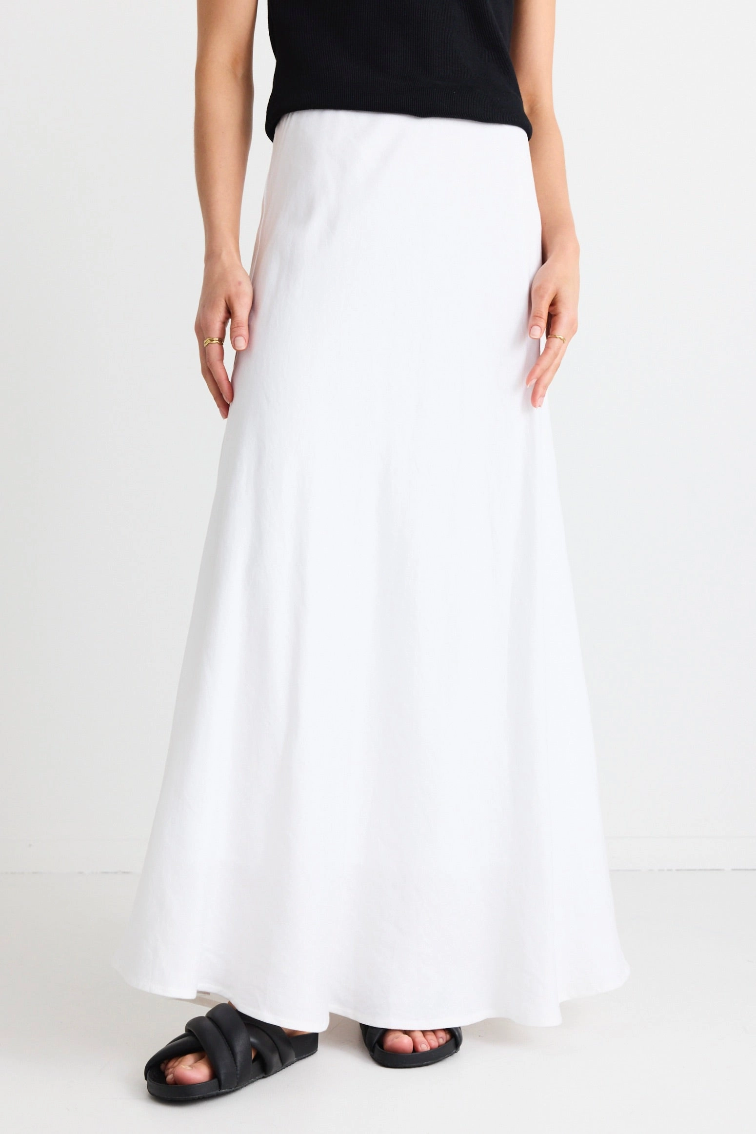 Outfit Display Lagos White Linen Blend Bias Maxi Skirt