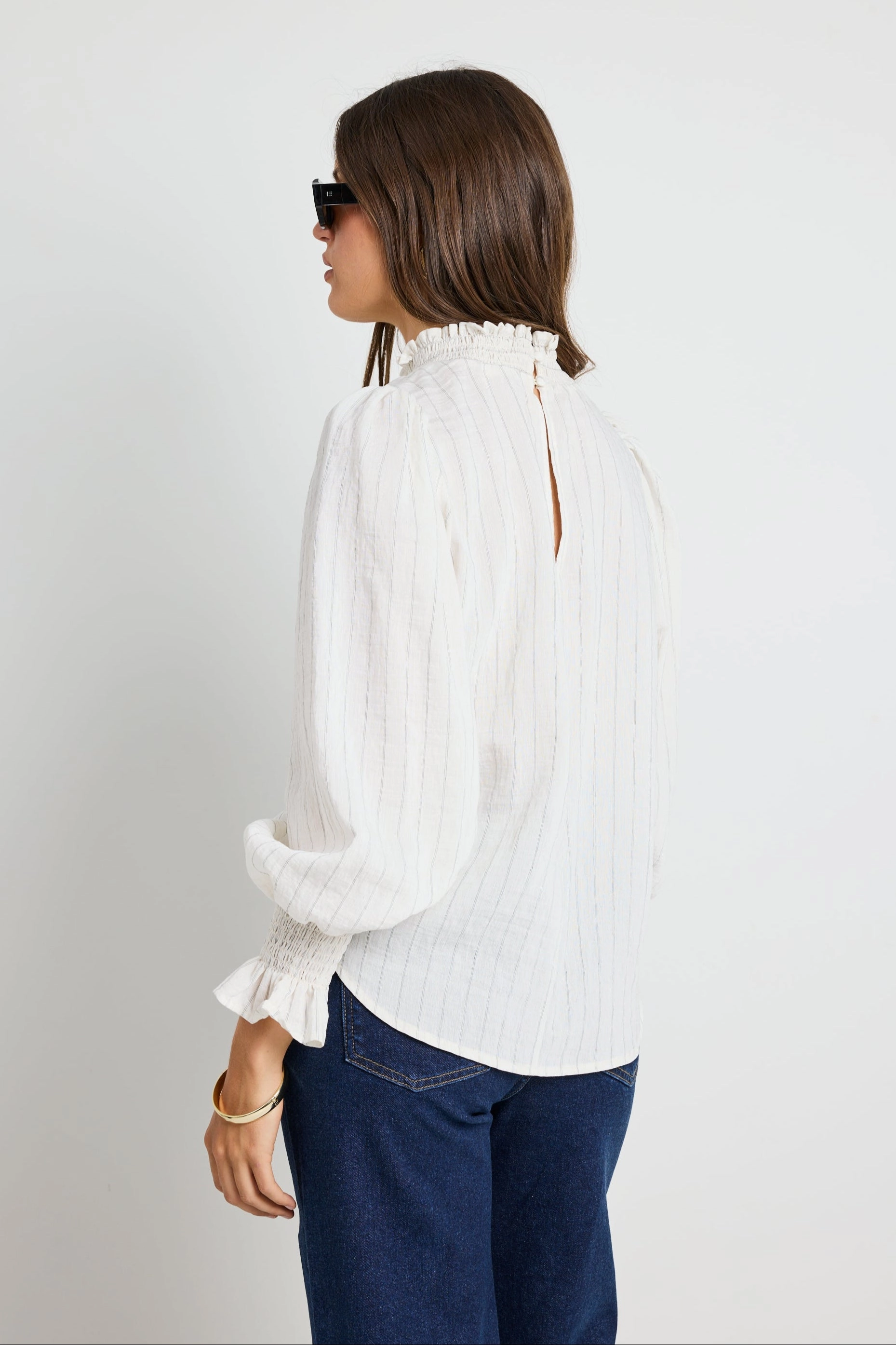 Garment Washed Softness Ventilated Back Panels Emphatic Ivory Stripe High Neck Top