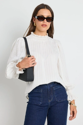 Emphatic Ivory Stripe High Neck Top PocketDetails