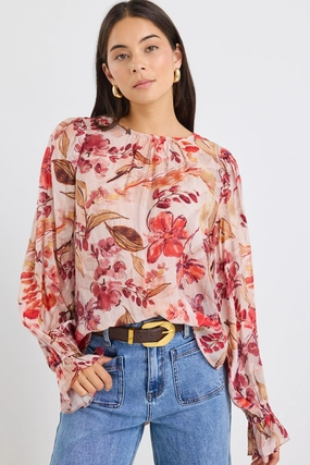 Convertible Collar EcoFriendly Dye Endless Blush Floral Blouson Sleeve LS Top