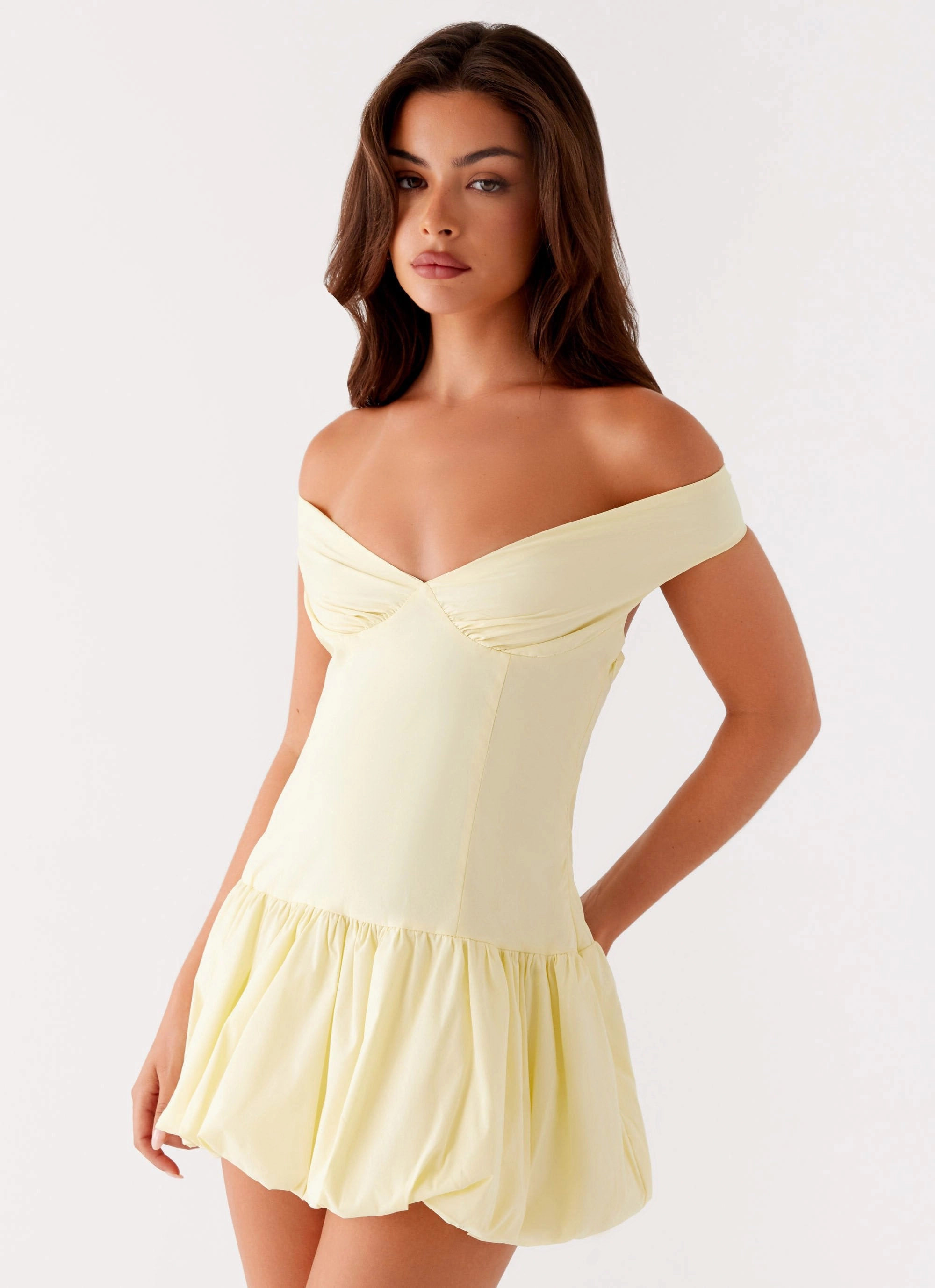 Knit Warm Relaxed Movement Endless Romance Off Shoulder Mini Dress - Yellow
