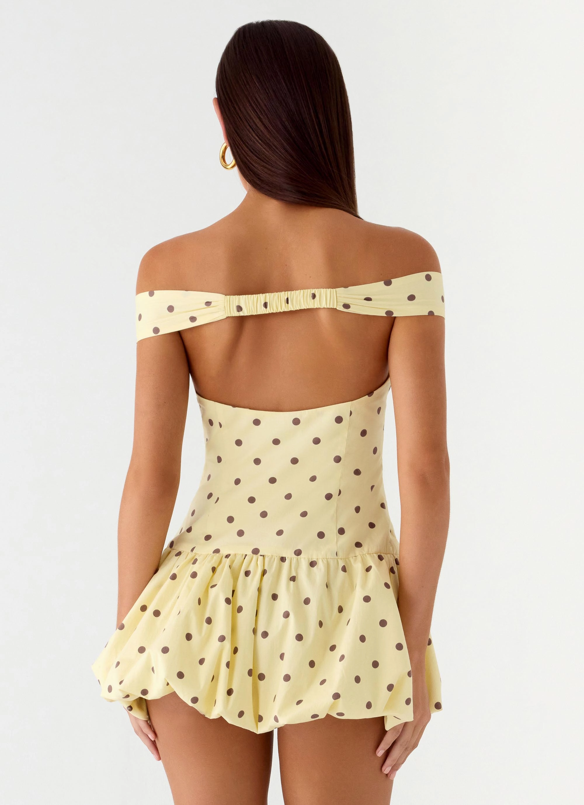 Family Vibe Endless Romance Off Shoulder Mini Dress - Yellow Polkadot