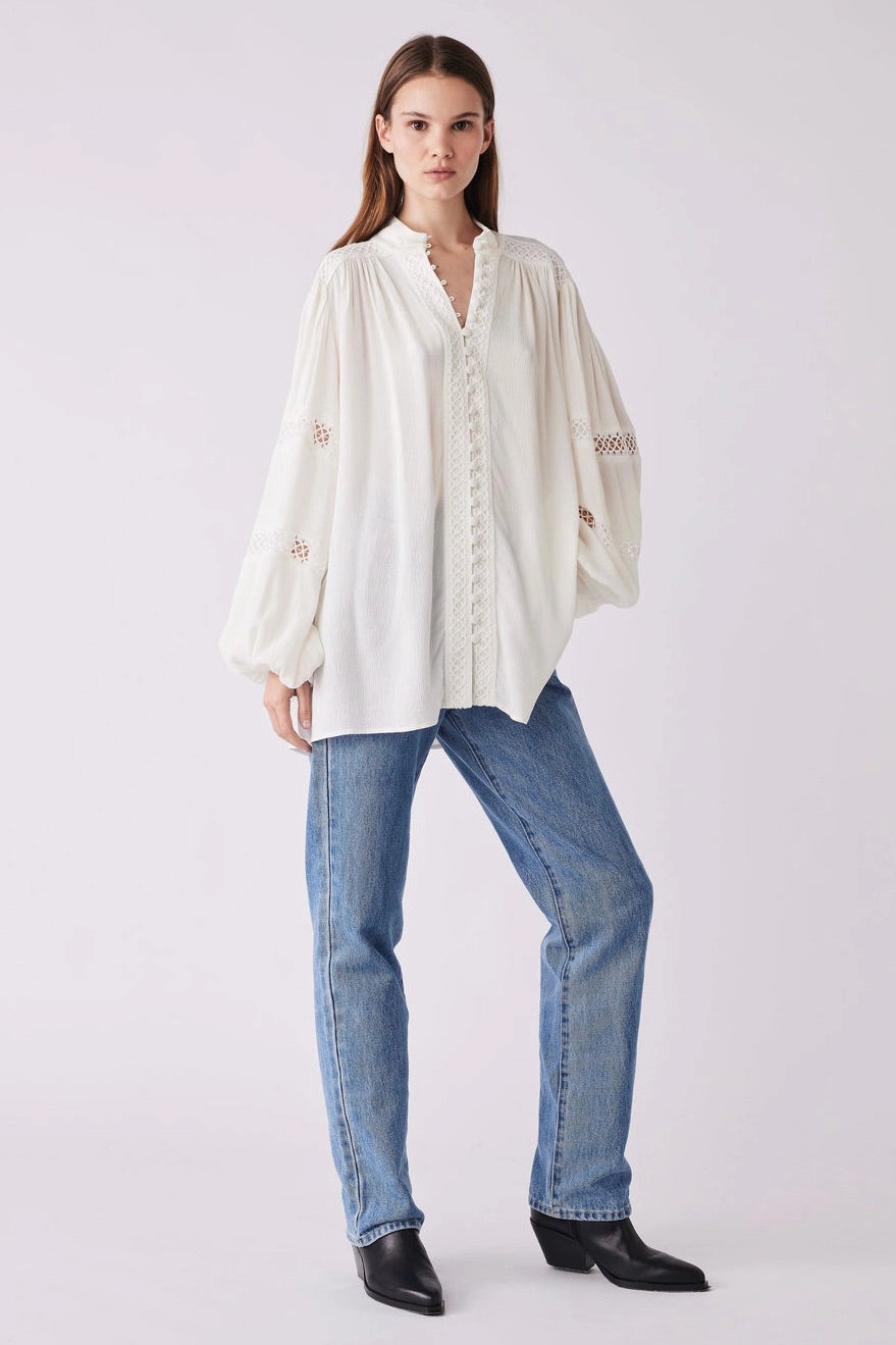 ZeroWaste Construction Harp Ivory Front Button Blouse