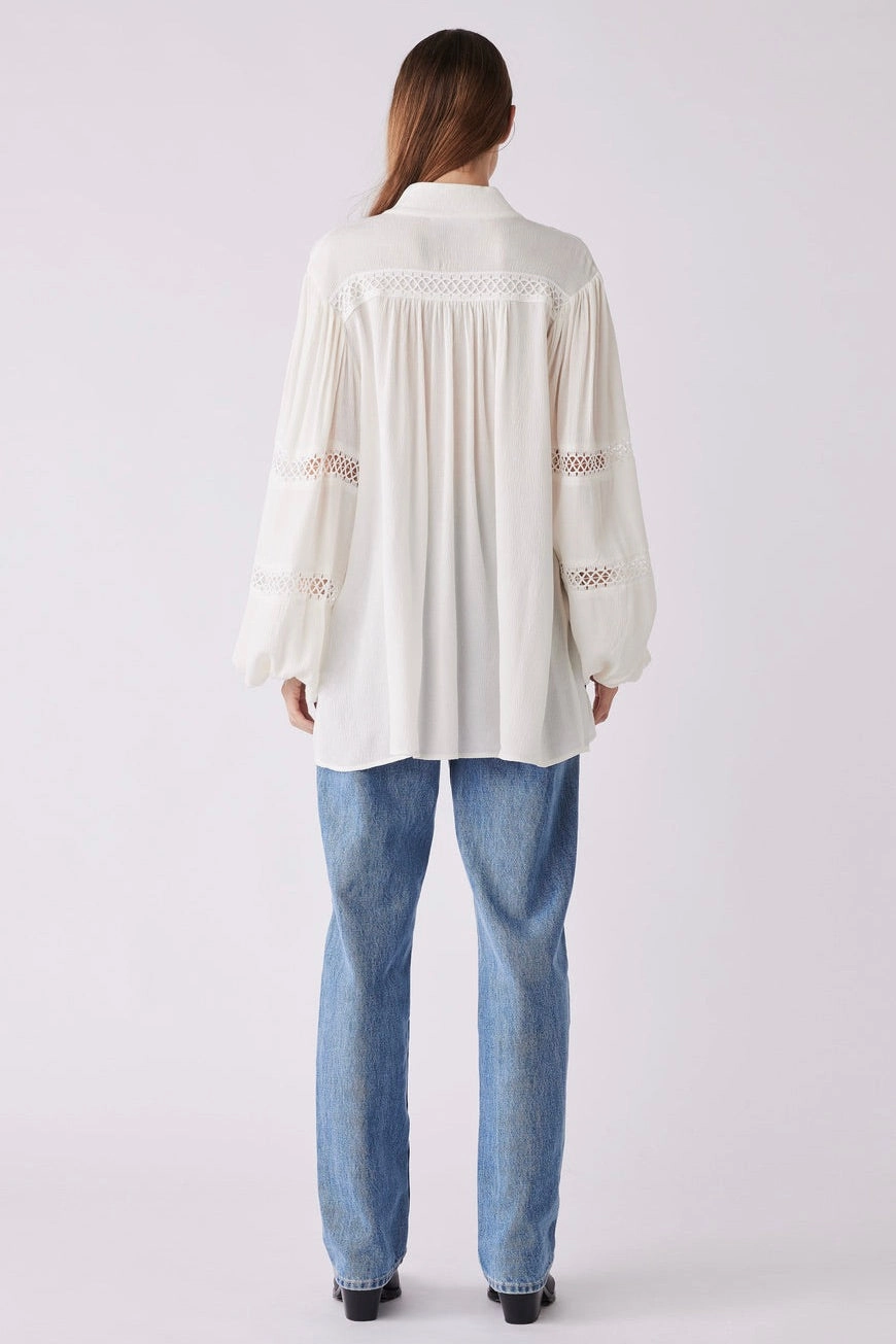 Harp Ivory Front Button Blouse Smooth Zipper Integration