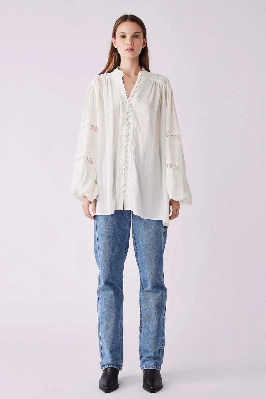 Odor Control Finish Harp Ivory Front Button Blouse