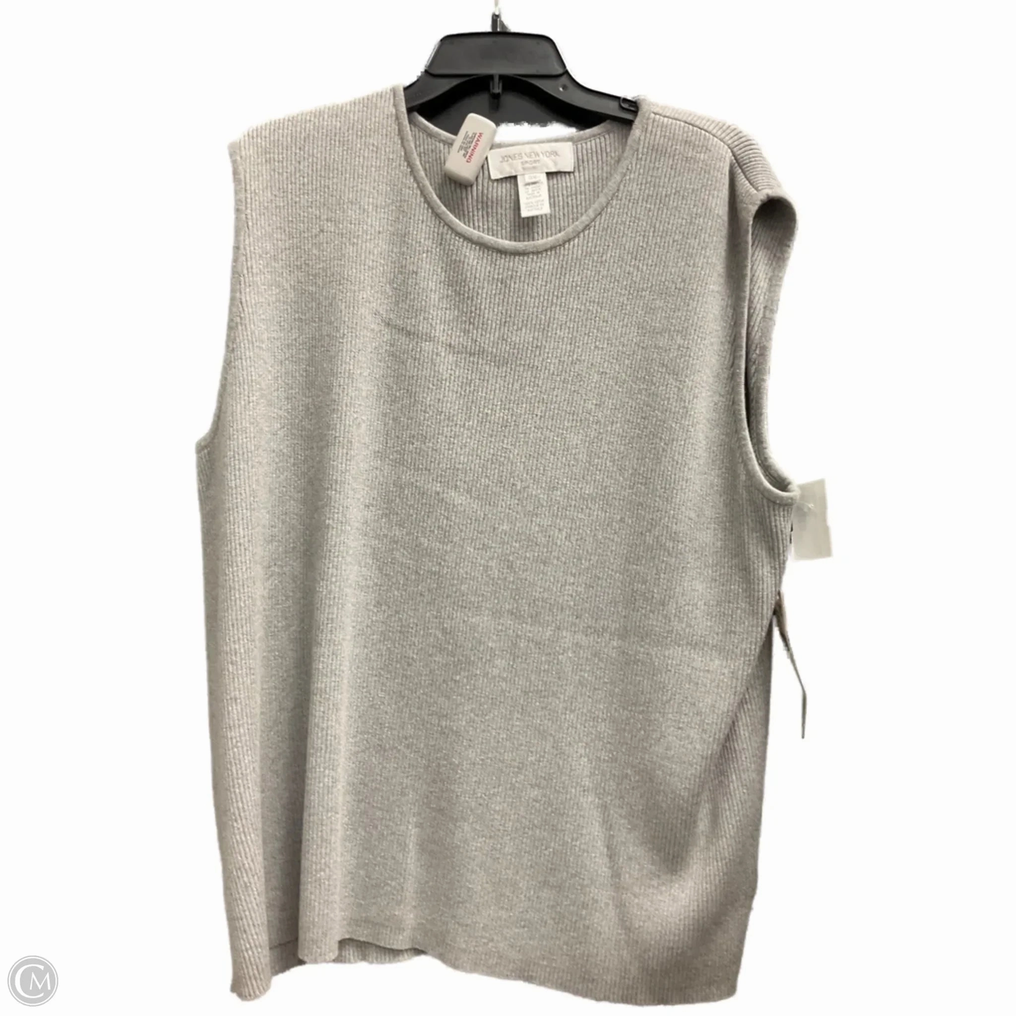 Minimalist Aesthetic Zipper Closure Mechanism Vest Sweater By Jones New York In Grey, Size: 3x