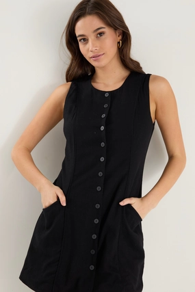 scientific research Stretchable Fabric Escape Black Linen Blend Mini Vest Dress