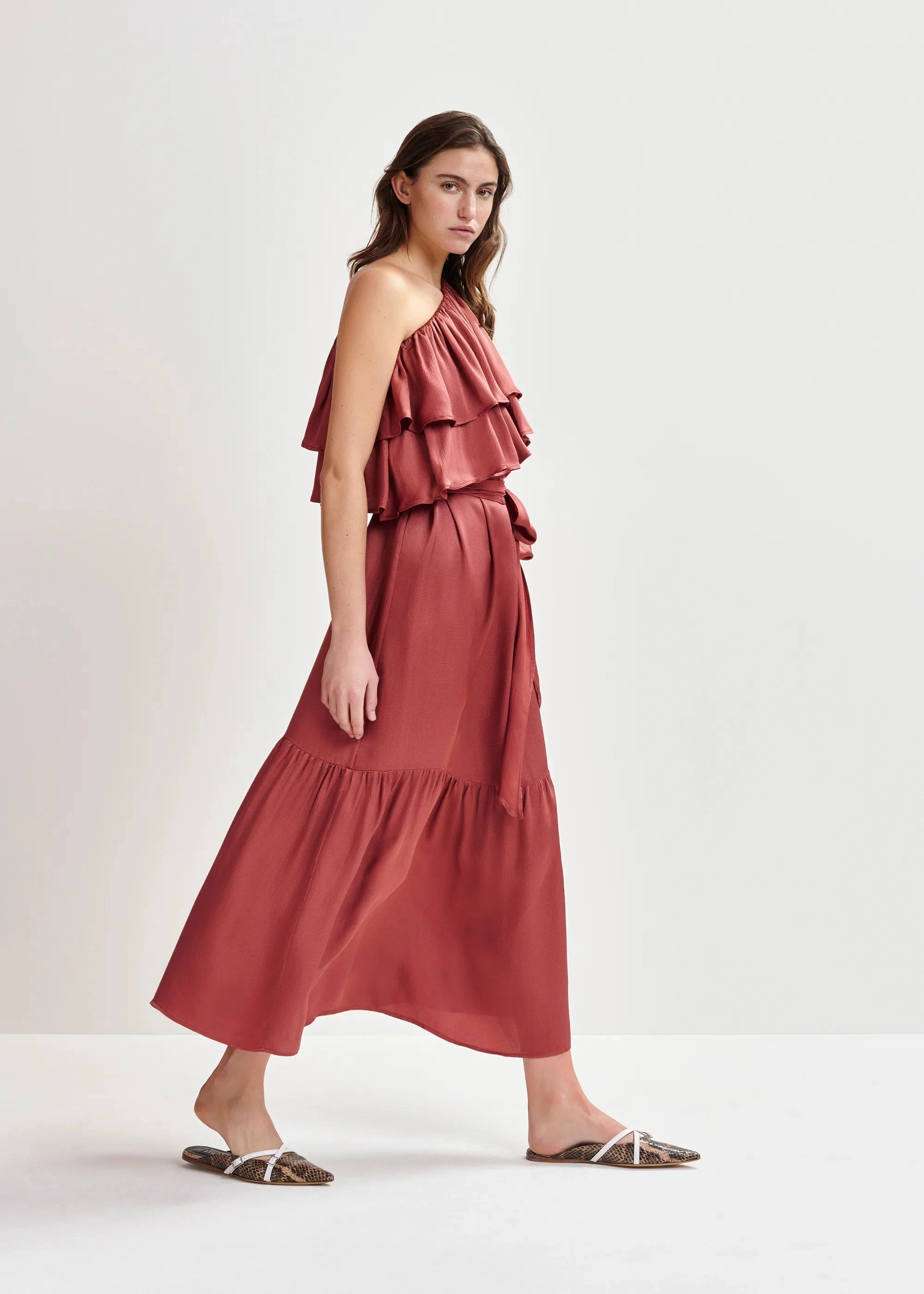 Essentiel Antwerp Hoenix Asymmetric Dress in Burnt Coral Sporty-Look