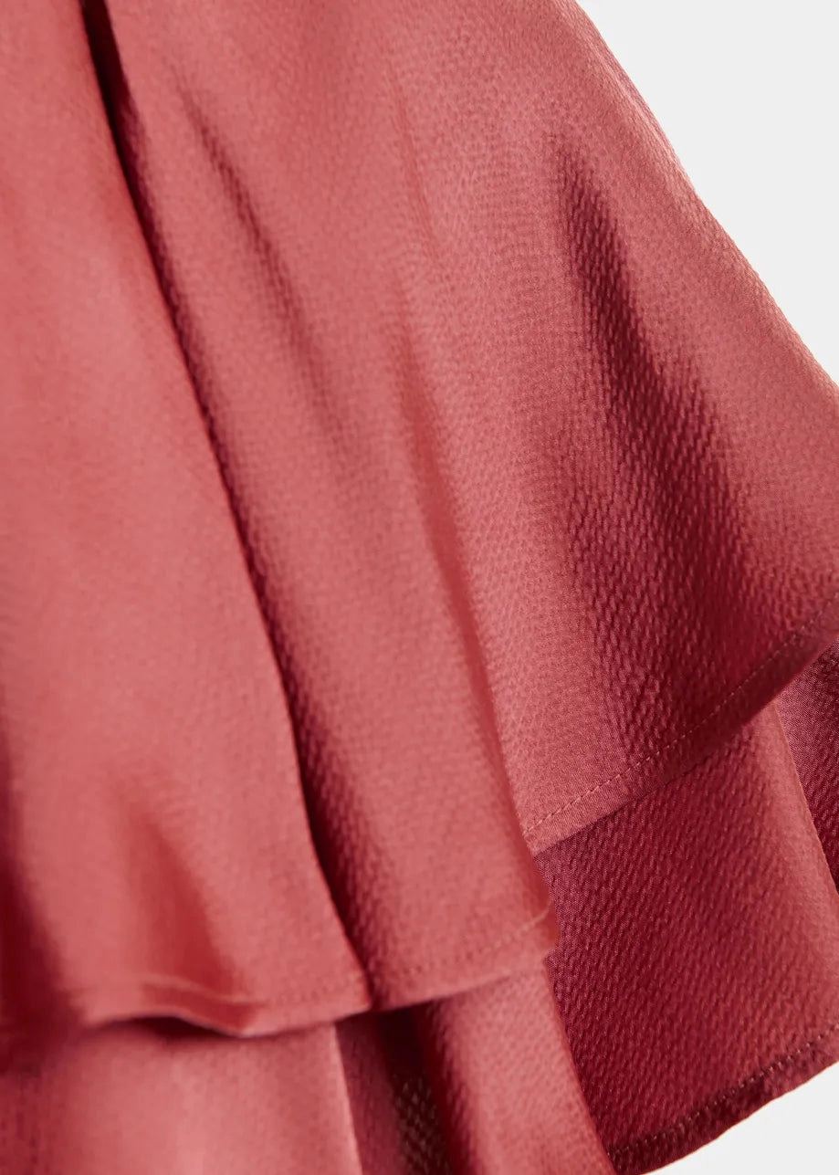 Seasonal Comfort Brunch Outfit Essentiel Antwerp Hoenix Asymmetric Dress in Burnt Coral