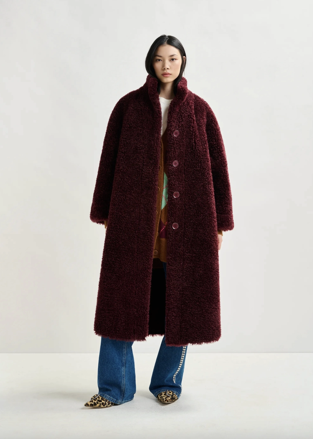 Relaxed Daily Style Essentiel Antwerp Ispot Faux Fur Coat in Margot Mauve