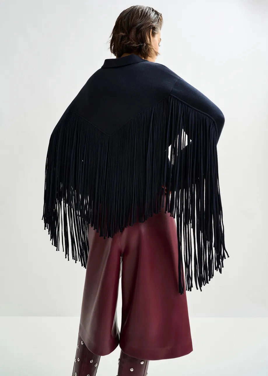 Essentiel Antwerp Istern Jacket with Fringes in Navy Tear Resistant