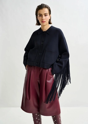 Essentiel Antwerp Istern Jacket with Fringes in Navy Thermal Insulation Layer