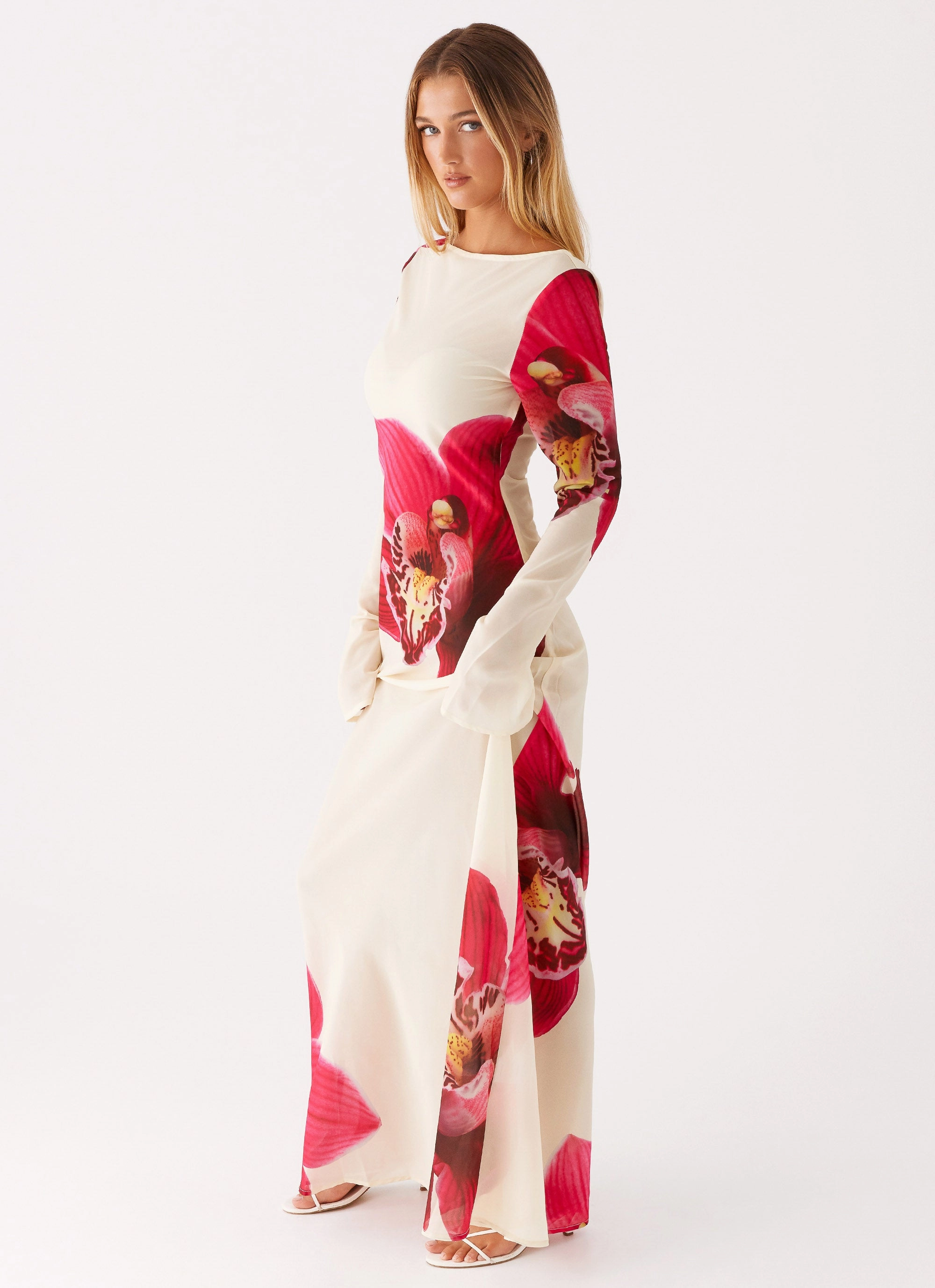 Lorde Maxi Dress - Orchid Yellow Lace-Sleeve