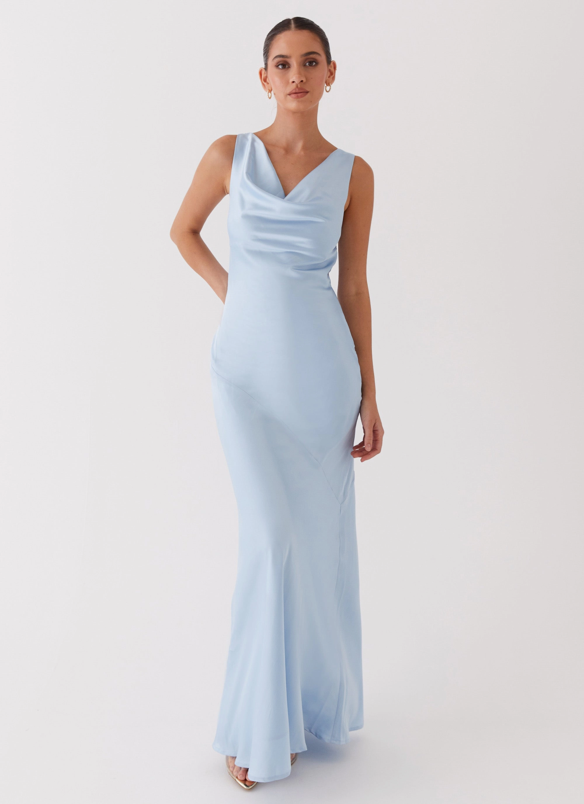Be Mine Satin Maxi Dress - Blue Heart Tone Structured-Shape