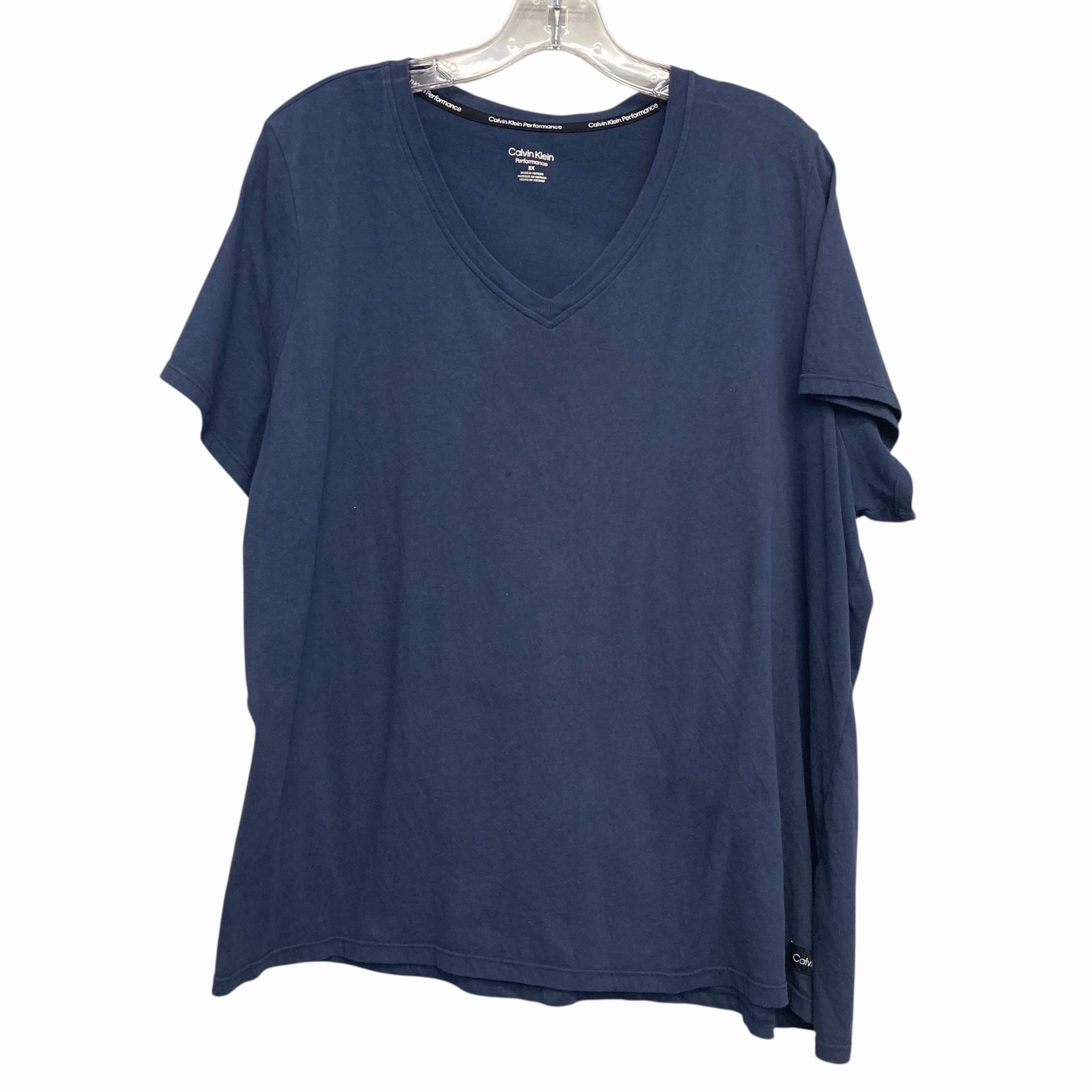 Fashion-Ready Top Ss Basic By Calvin Klein Performance In Navy, Size:2X