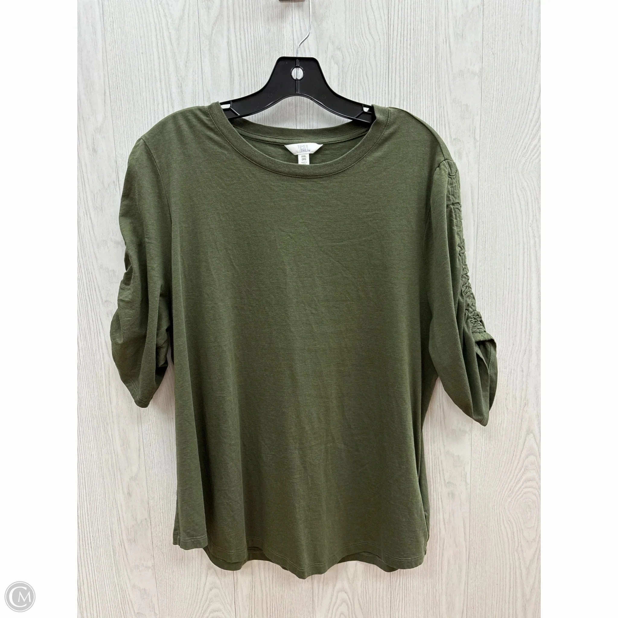 RibbedNeckBanding Timeless Comfort Top Short Sleeve By Time And Tru In Green, Size: 2x