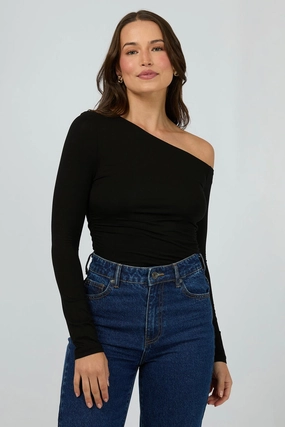 Evie Black Ruched Off Shoulder LS Top NonRestrictiveCut