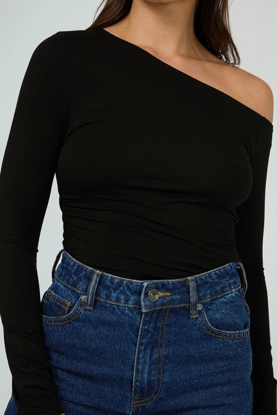 Evie Black Ruched Off Shoulder LS Top Thermal Insulation Tech