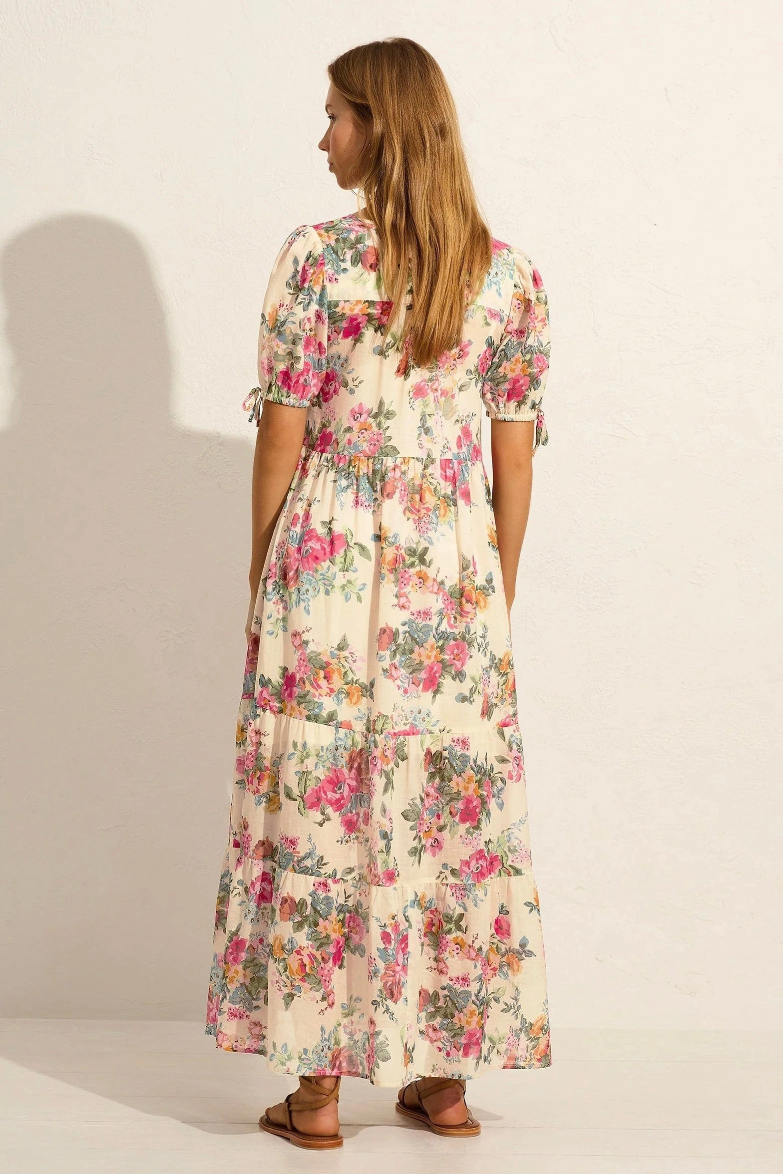 Evie Off White Floral Puff Sleeve Midi Dress Cool Season