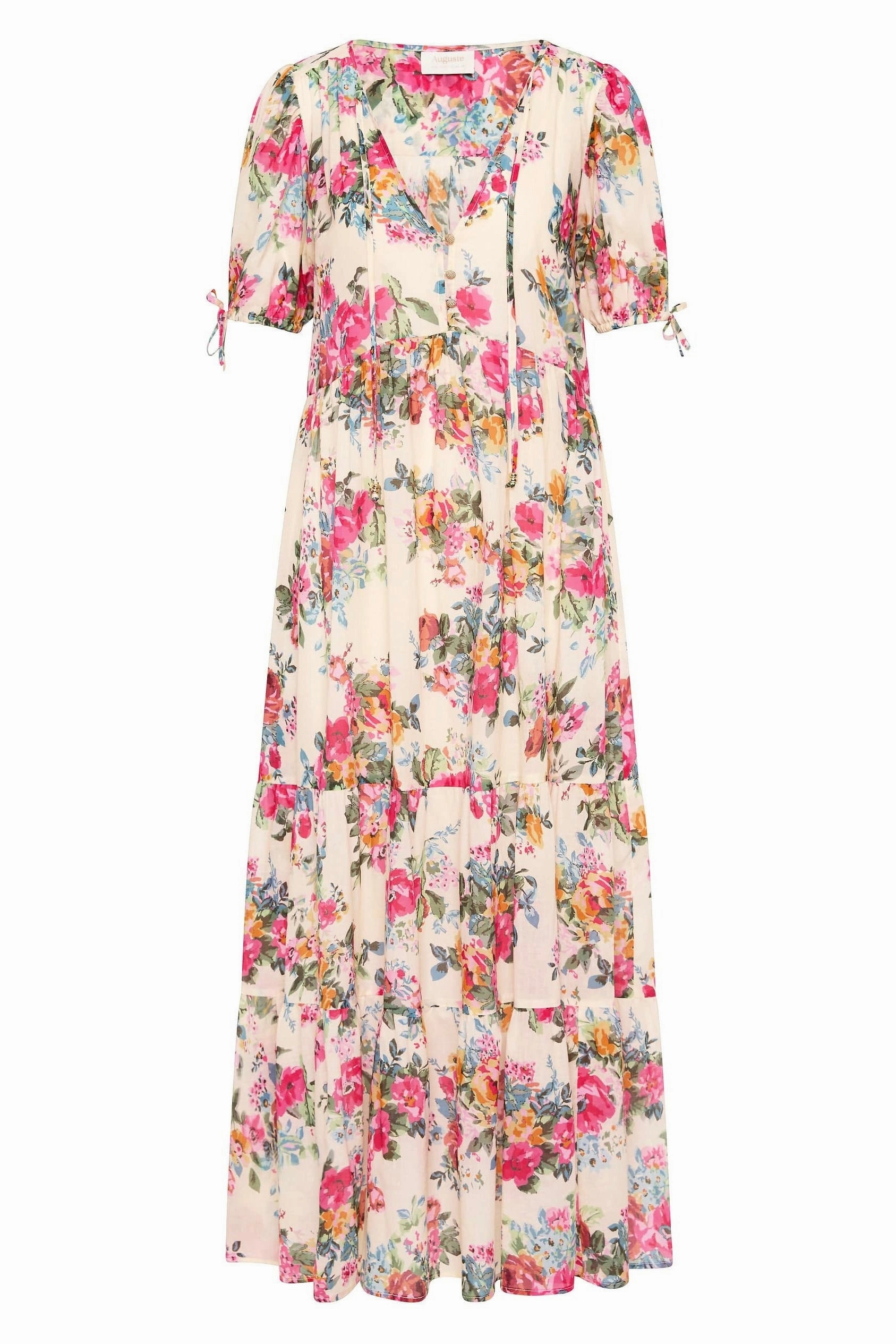 Evie Off White Floral Puff Sleeve Midi Dress Smile Glow