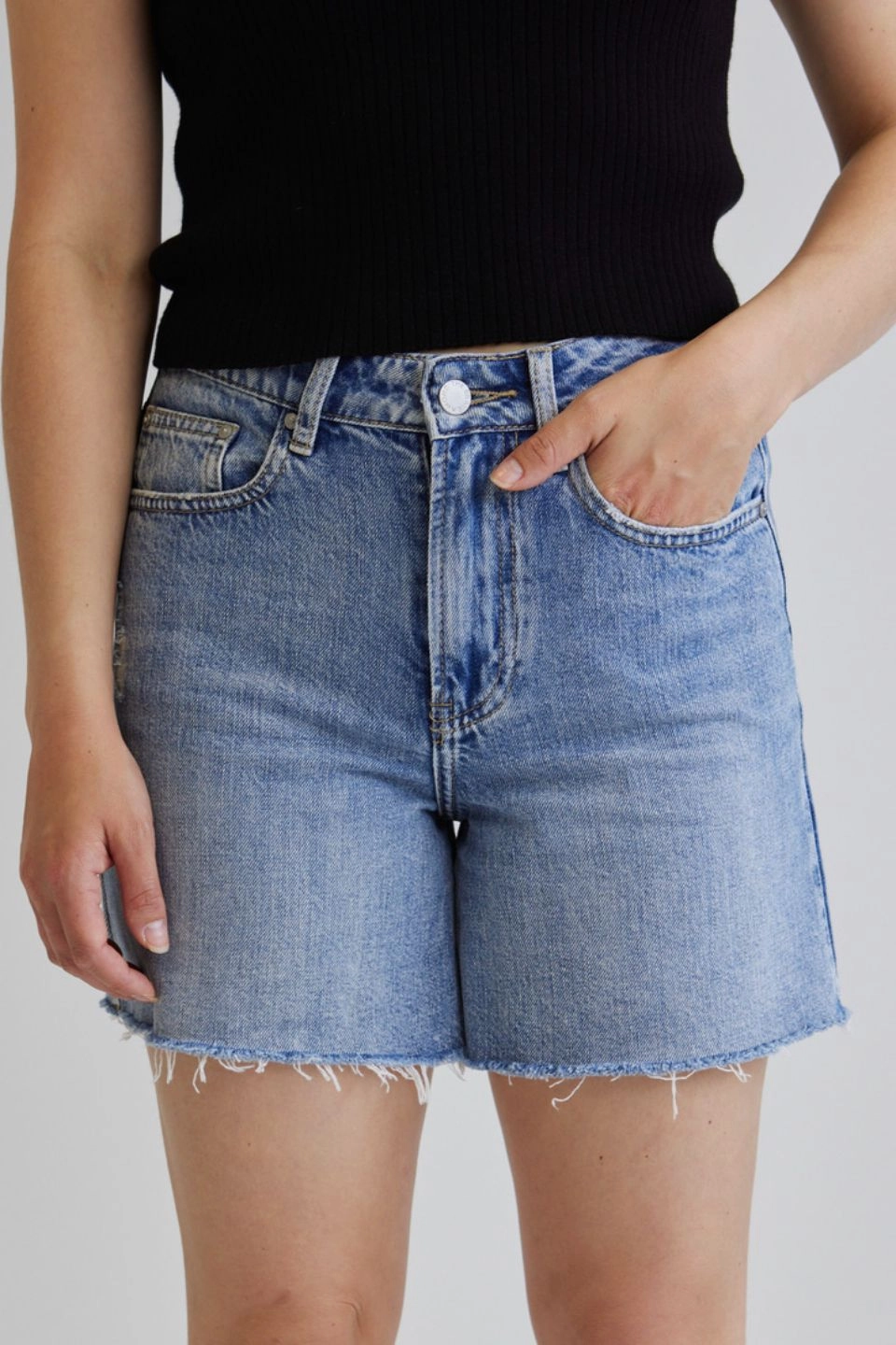 High-End Option Aimee Mid Blue Denim Shorts