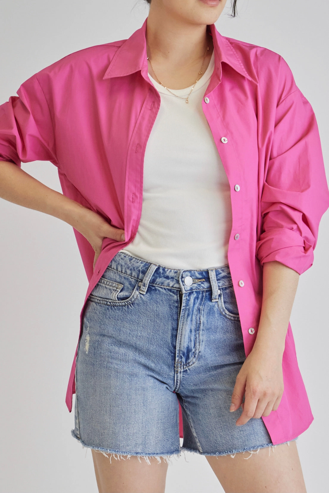 Aimee Mid Blue Denim Shorts earthy shades