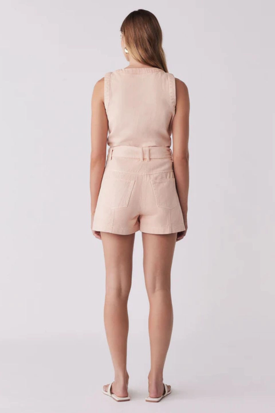 Cruising Soft Coral Belted Denim Short fade resistant color